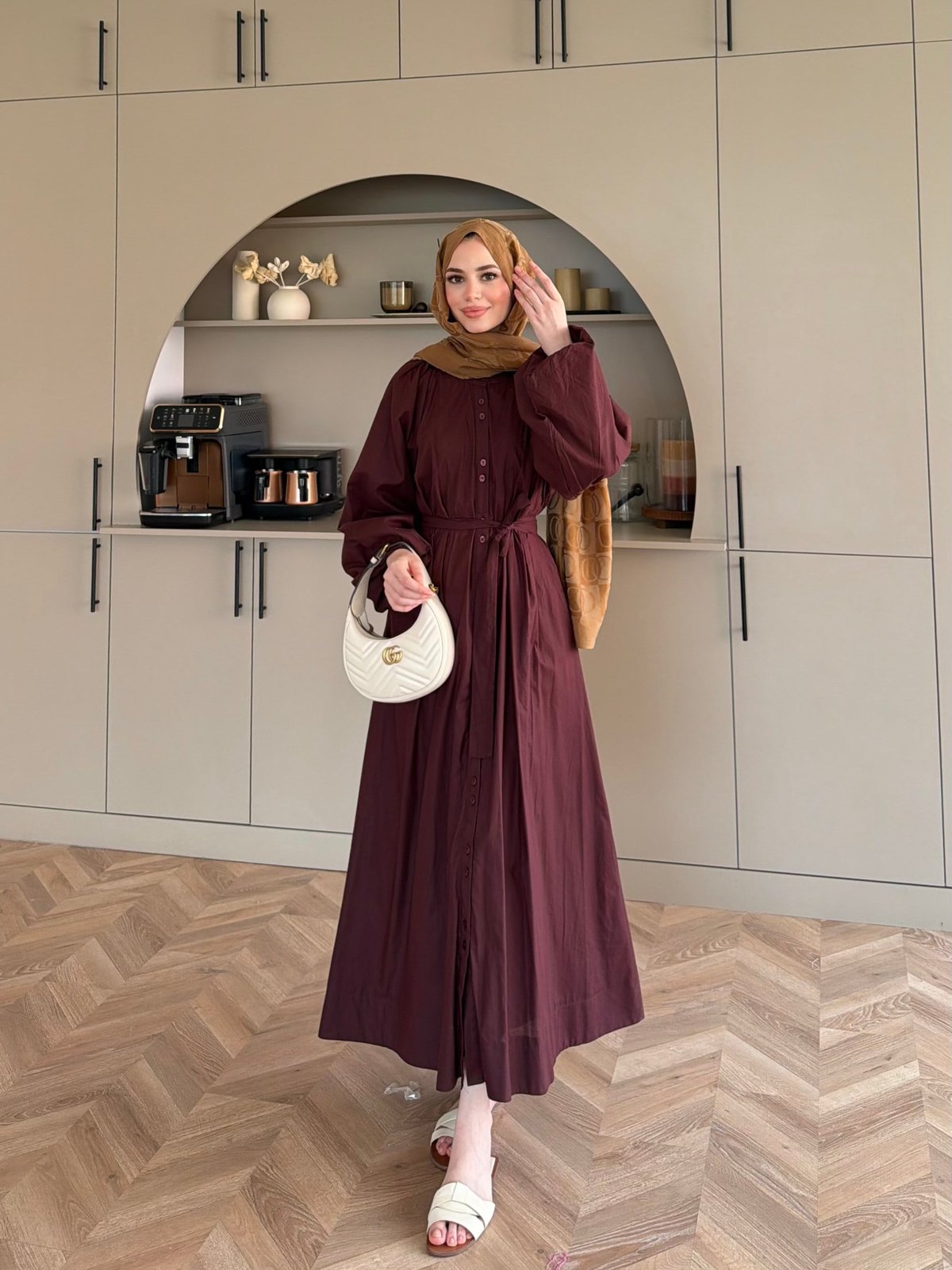 Selin Düğme Detaylı Elbise Mürdüm (2277)