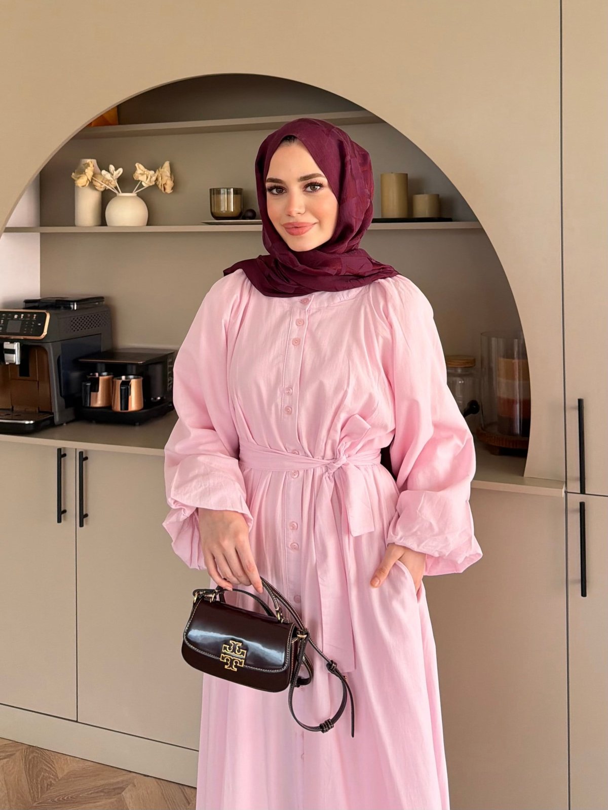 Selin Düğme Detaylı Elbise Pembe (2277)