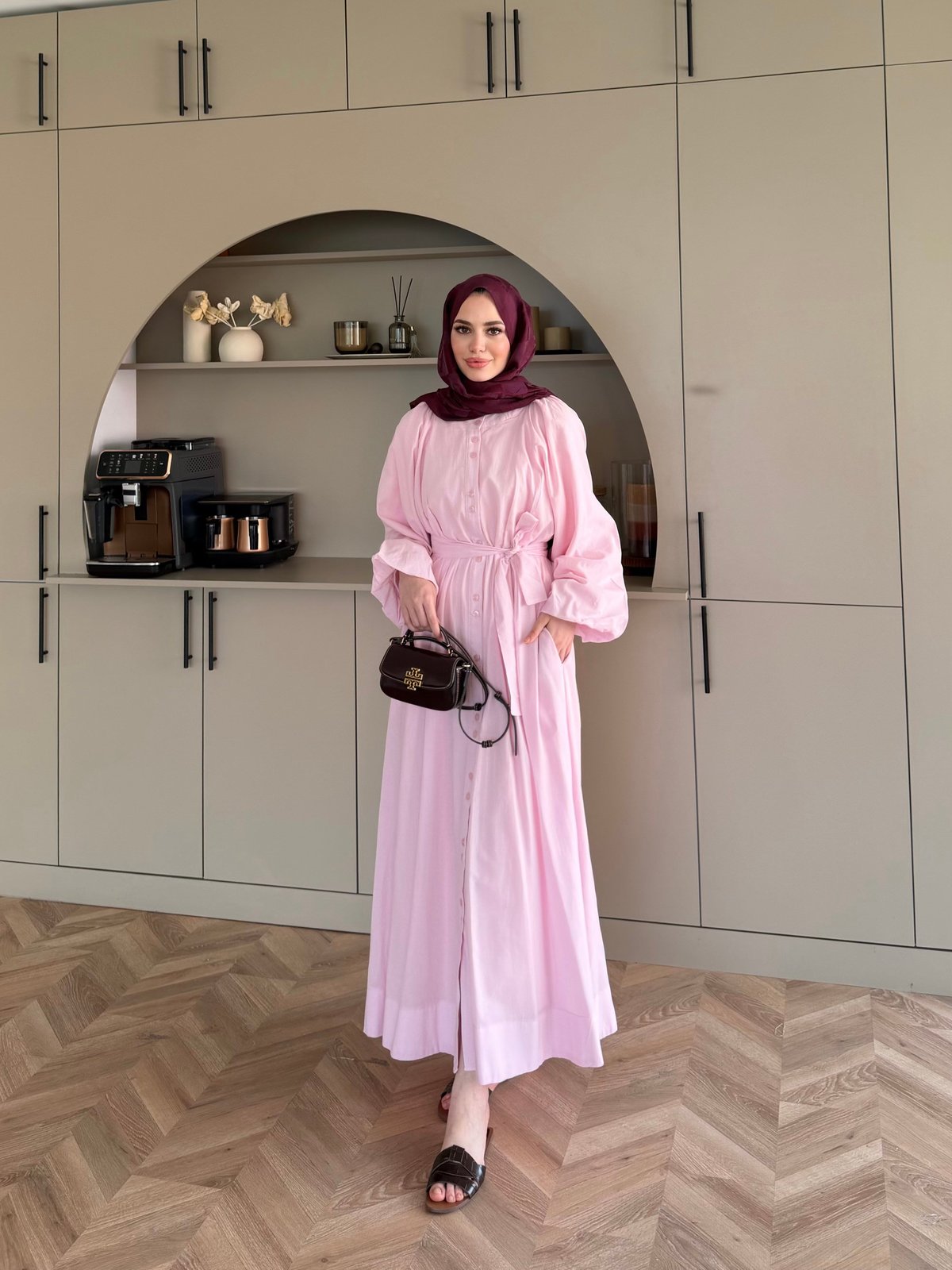Selin Düğme Detaylı Elbise Pembe (2277)