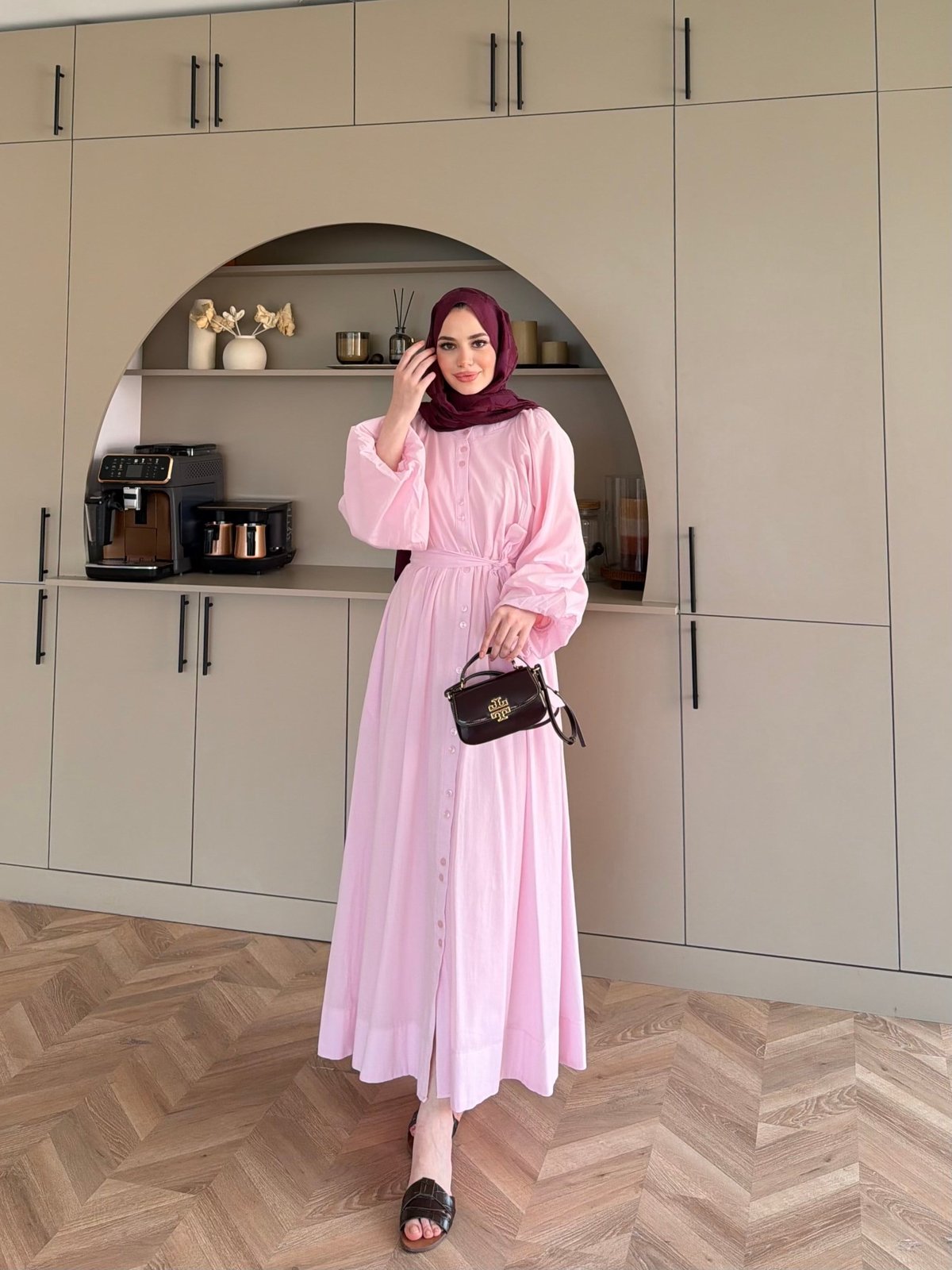 Selin Düğme Detaylı Elbise Pembe (2277)