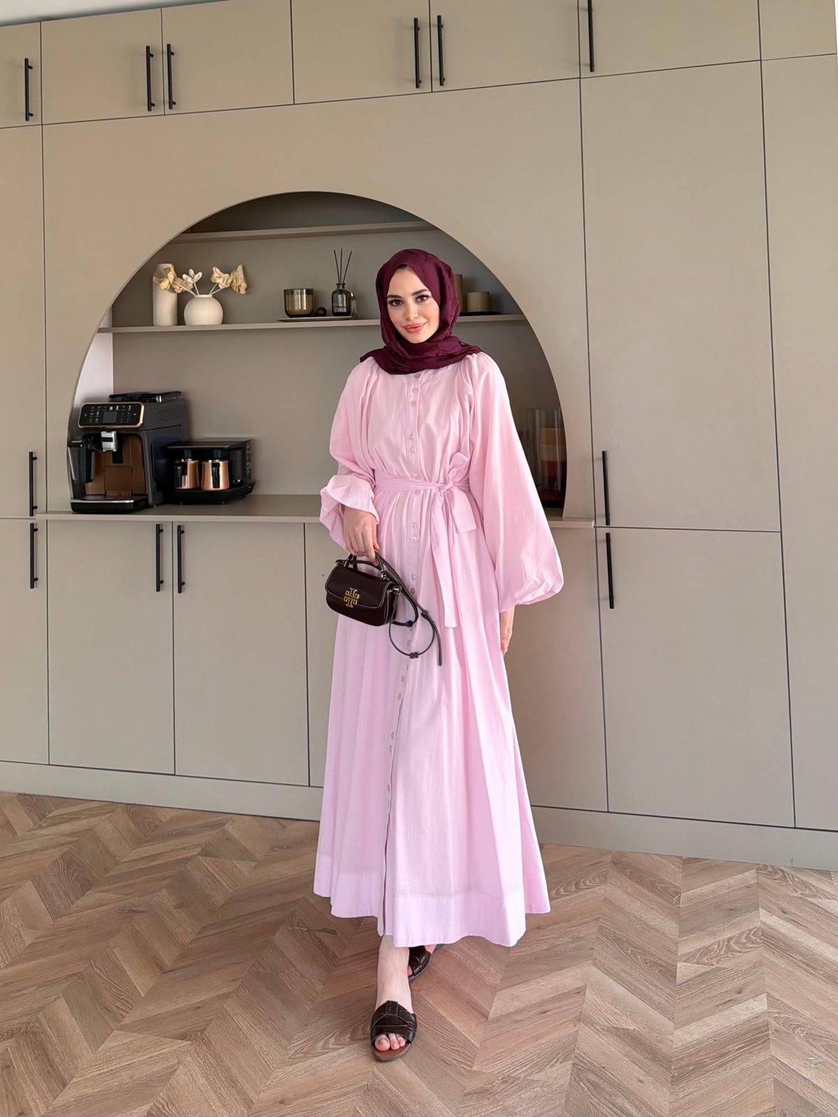 Selin Düğme Detaylı Elbise Pembe (2277)