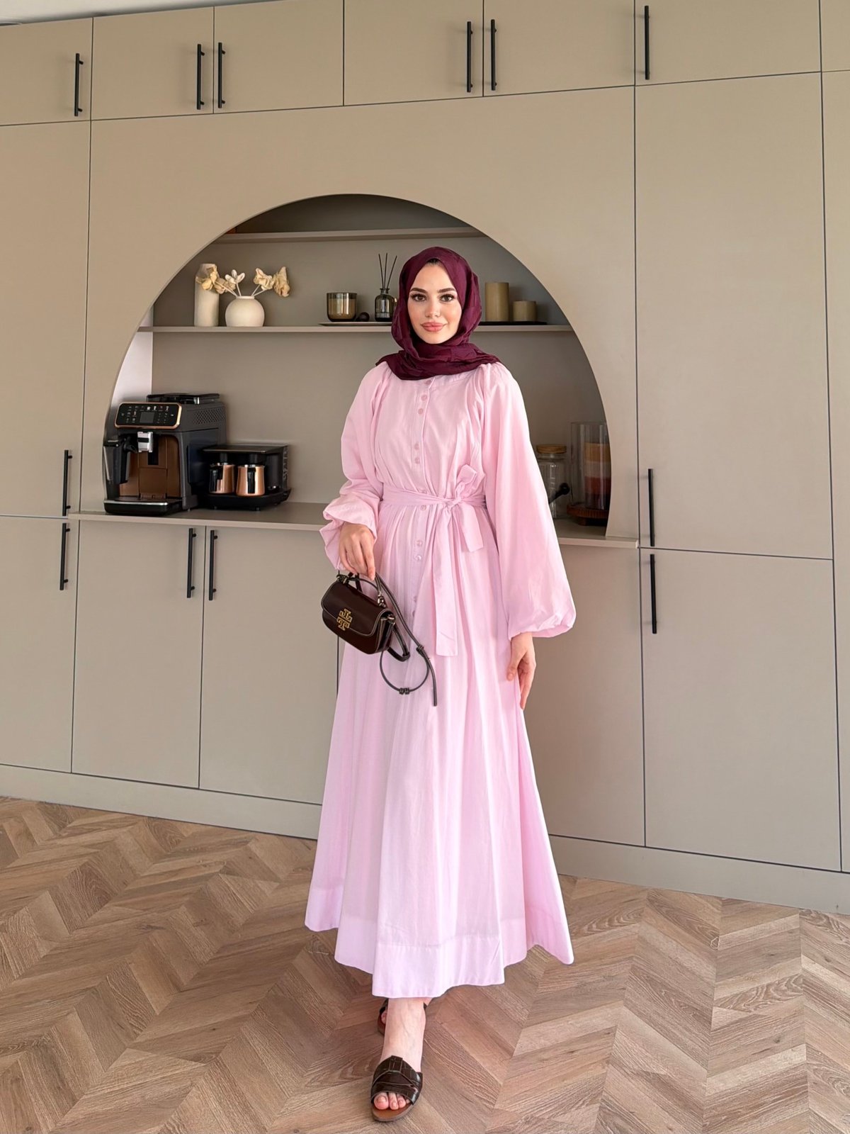 Selin Düğme Detaylı Elbise Pembe (2277)