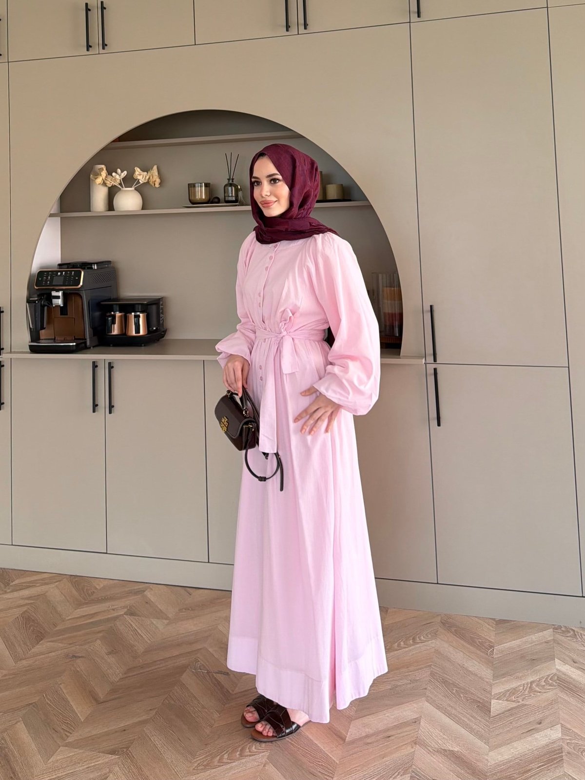 Selin Düğme Detaylı Elbise Pembe (2277)
