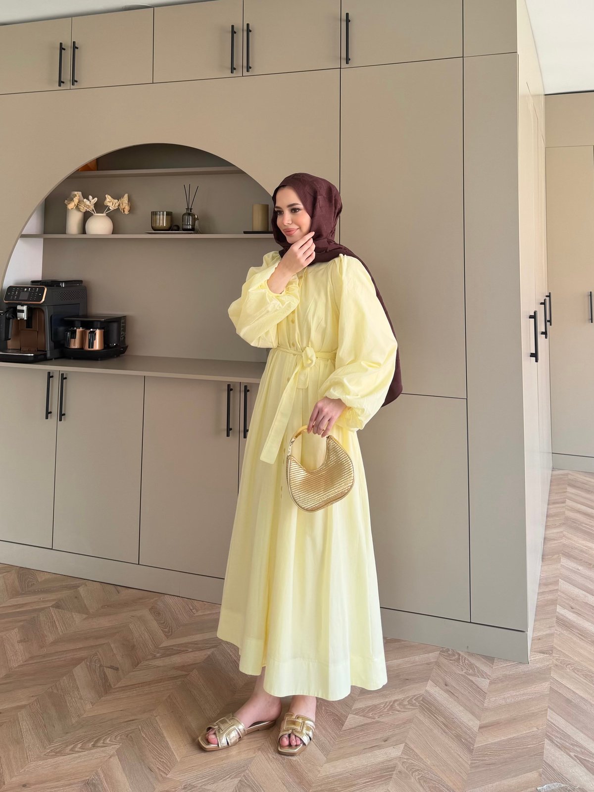 Selin Düğme Detaylı Elbise Sarı (2277)