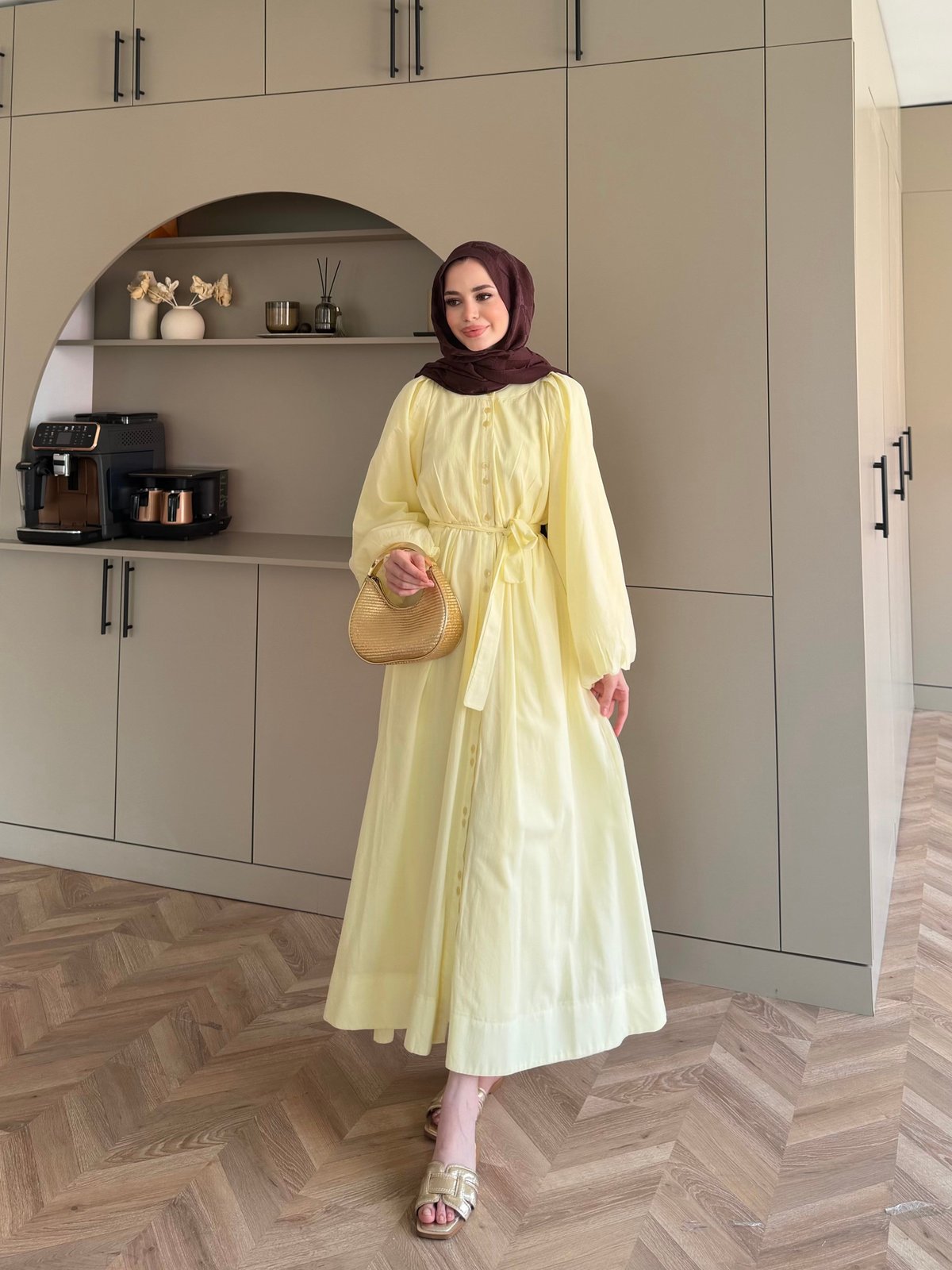 Selin Düğme Detaylı Elbise Sarı (2277)