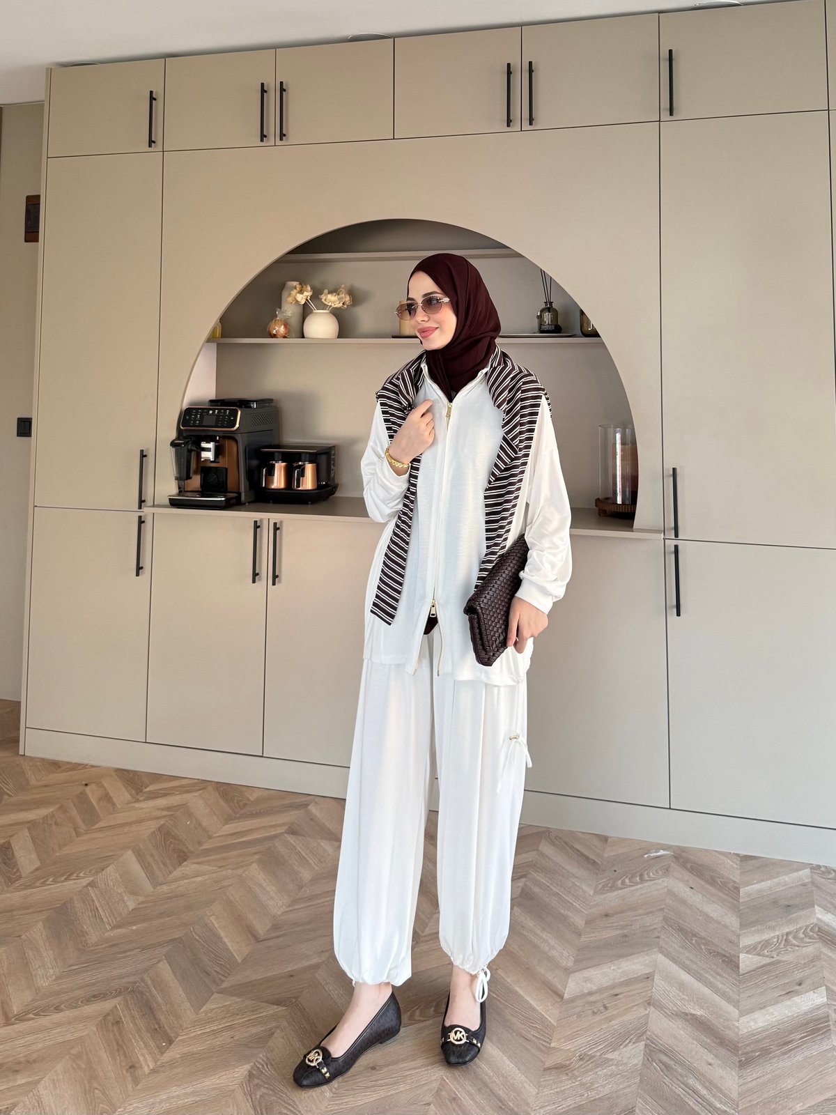 Sera Büzgülü Oysh Pantolonlu Takım Ekru (2371)