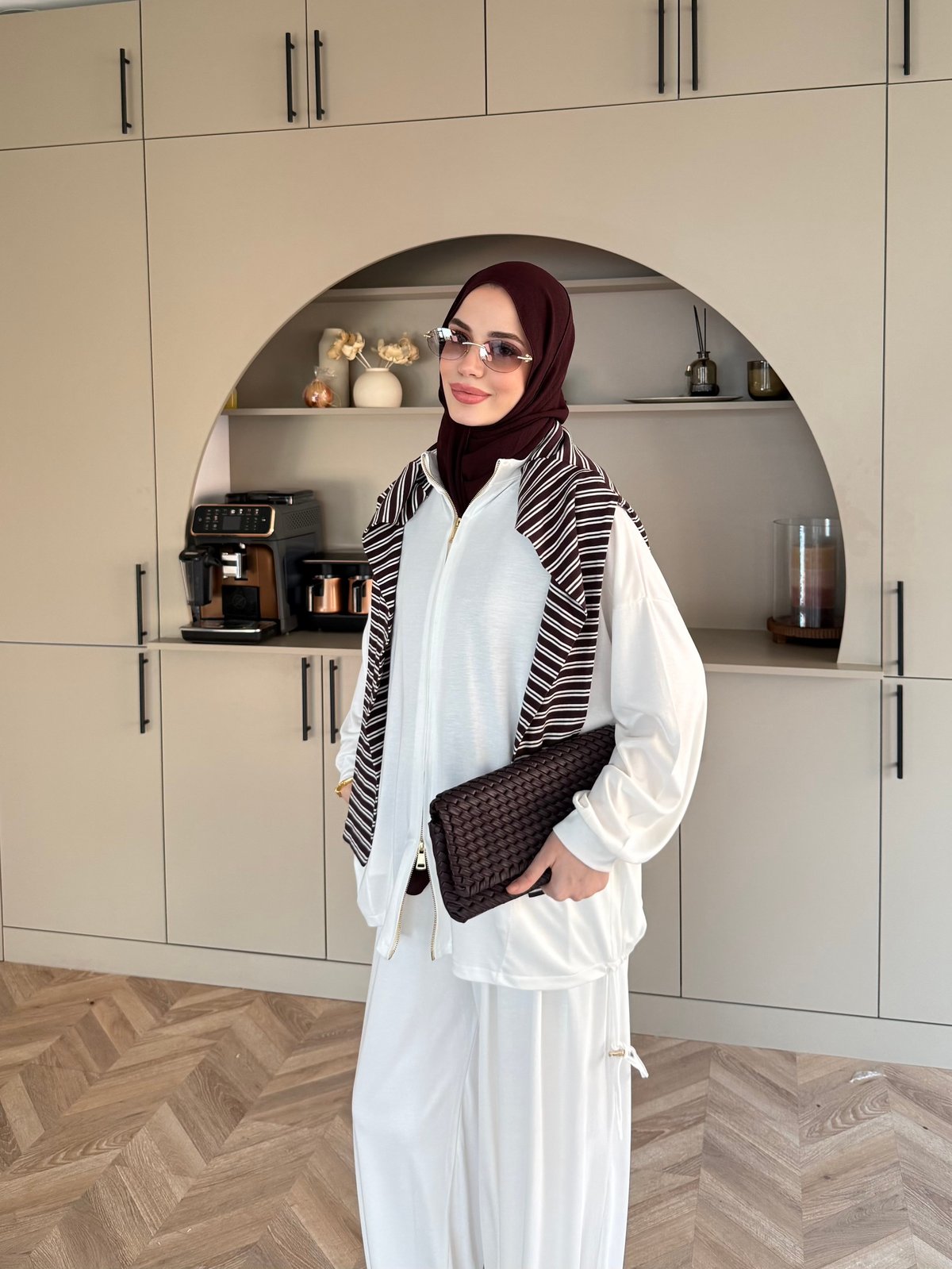 Sera Büzgülü Oysh Pantolonlu Takım Ekru (2371)