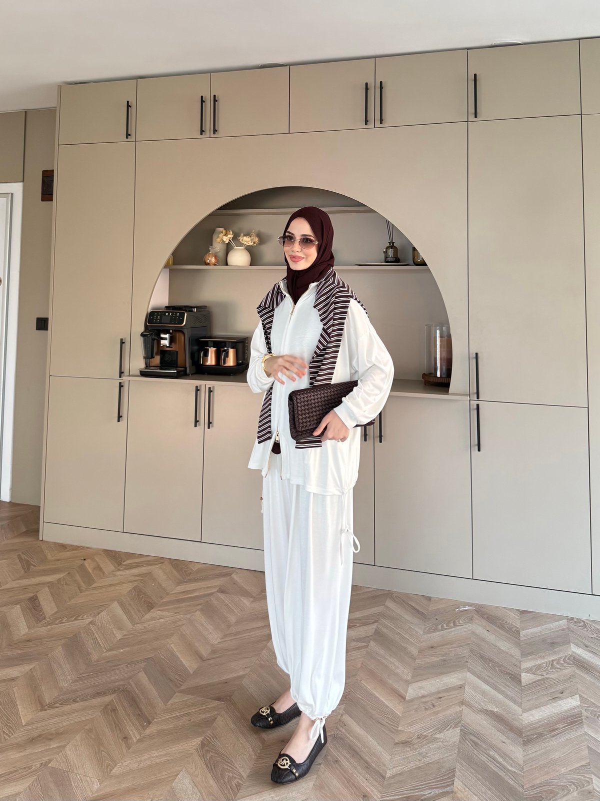 Sera Büzgülü Oysh Pantolonlu Takım Ekru (2371)