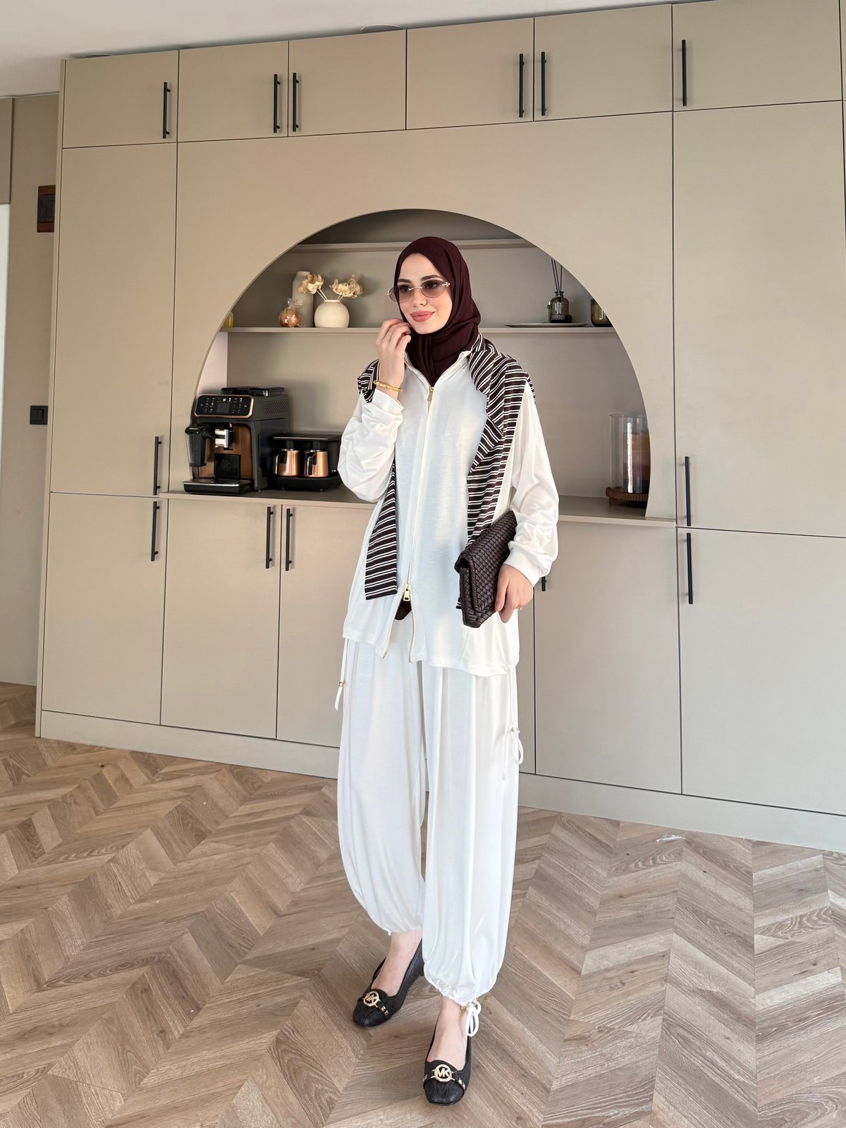 Sera Büzgülü Oysh Pantolonlu Takım Ekru (2371)