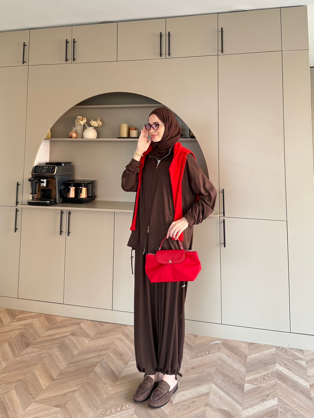 Sera Büzgülü Oysh Pantolonlu Takım Kahve (2371)