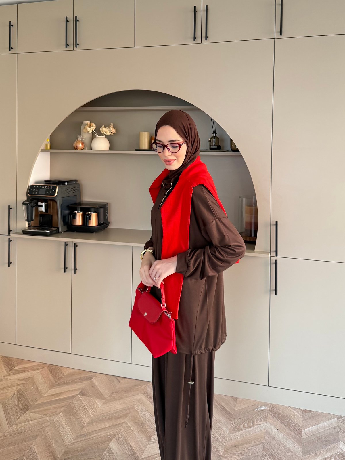 Sera Büzgülü Oysh Pantolonlu Takım Kahve (2371)