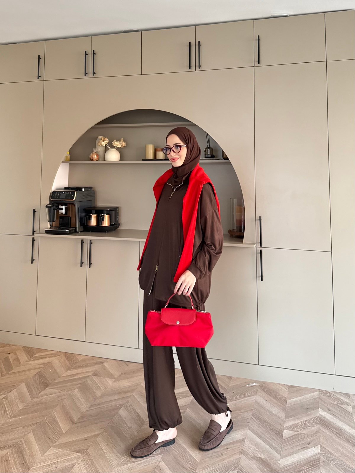 Sera Büzgülü Oysh Pantolonlu Takım Kahve (2371)