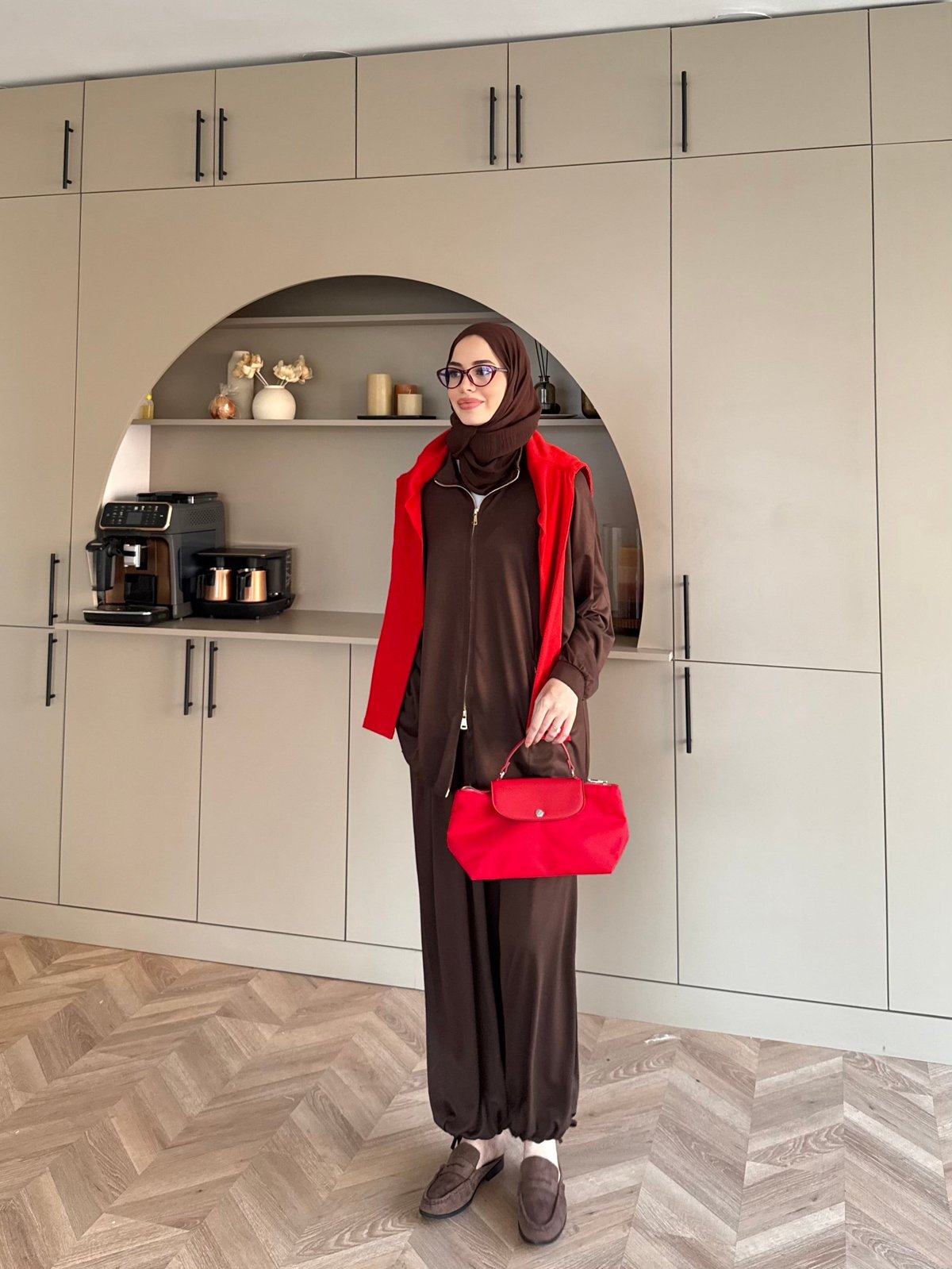 Sera Büzgülü Oysh Pantolonlu Takım Kahve (2371)
