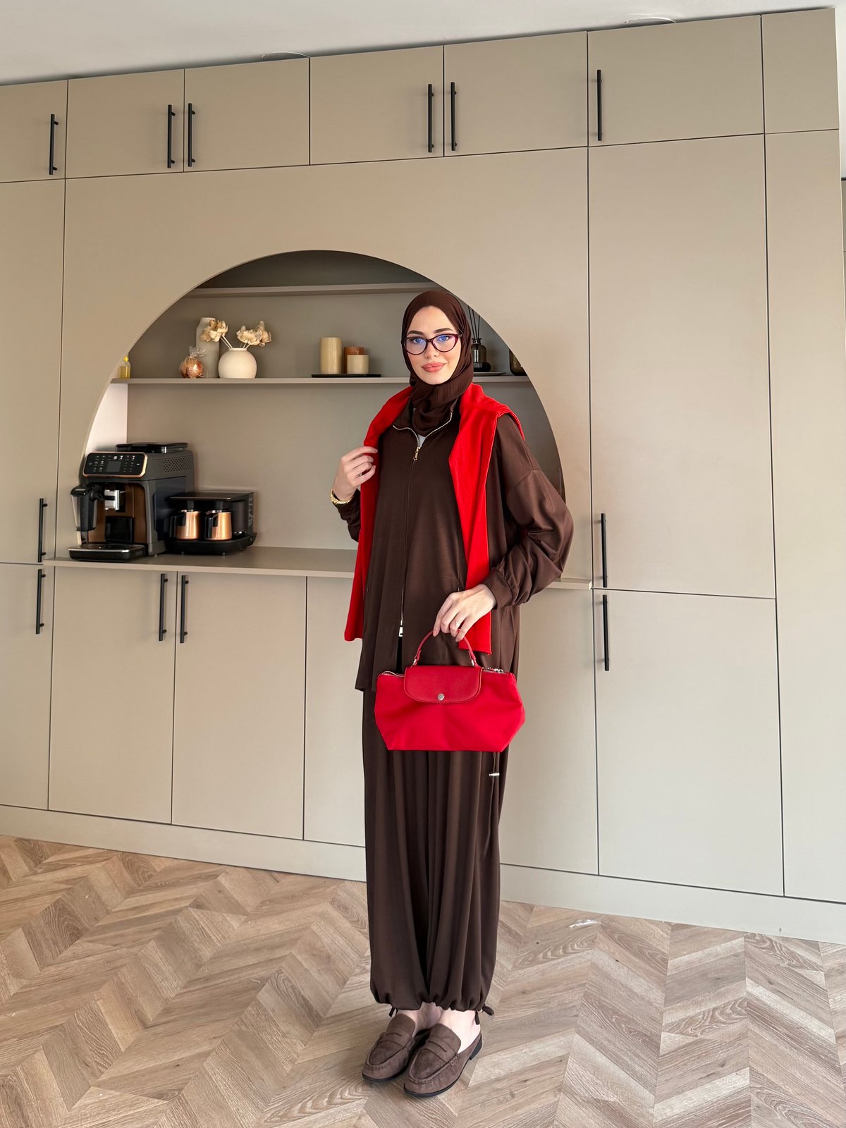 Sera Büzgülü Oysh Pantolonlu Takım Kahve (2371)