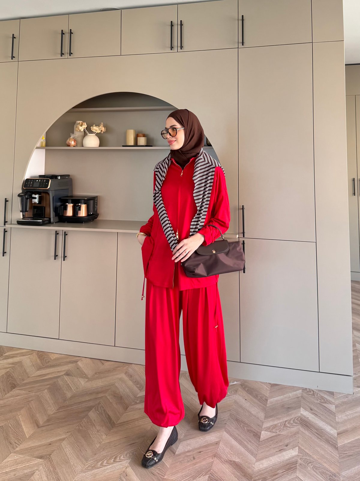 Sera Büzgülü Oysh Pantolonlu Takım Kırmızı (2371)