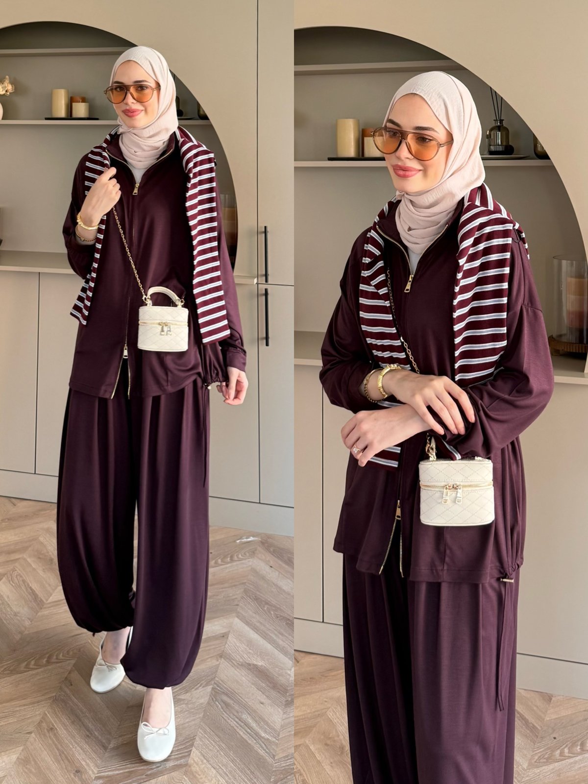 Sera Büzgülü Oysh Pantolonlu Takım Mürdüm (2371)