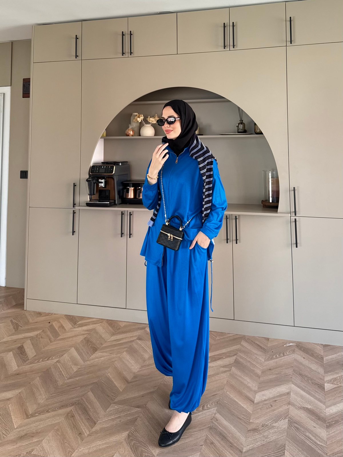 Sera Büzgülü Oysh Pantolonlu Takım Saks (2371)