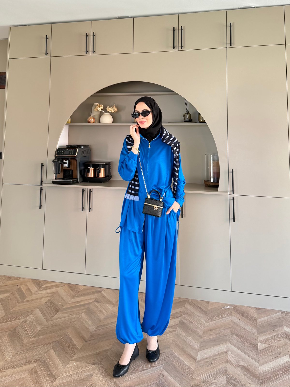 Sera Büzgülü Oysh Pantolonlu Takım Saks (2371)