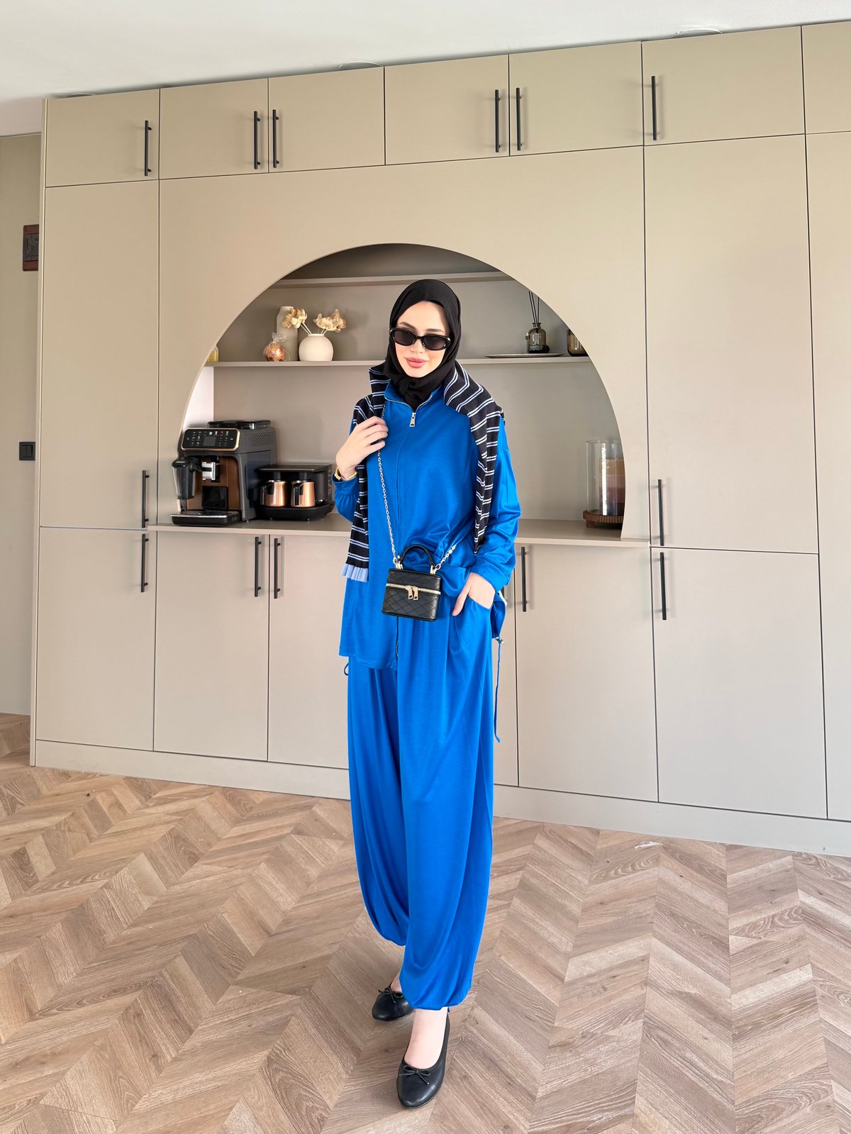 Sera Büzgülü Oysh Pantolonlu Takım Saks (2371)