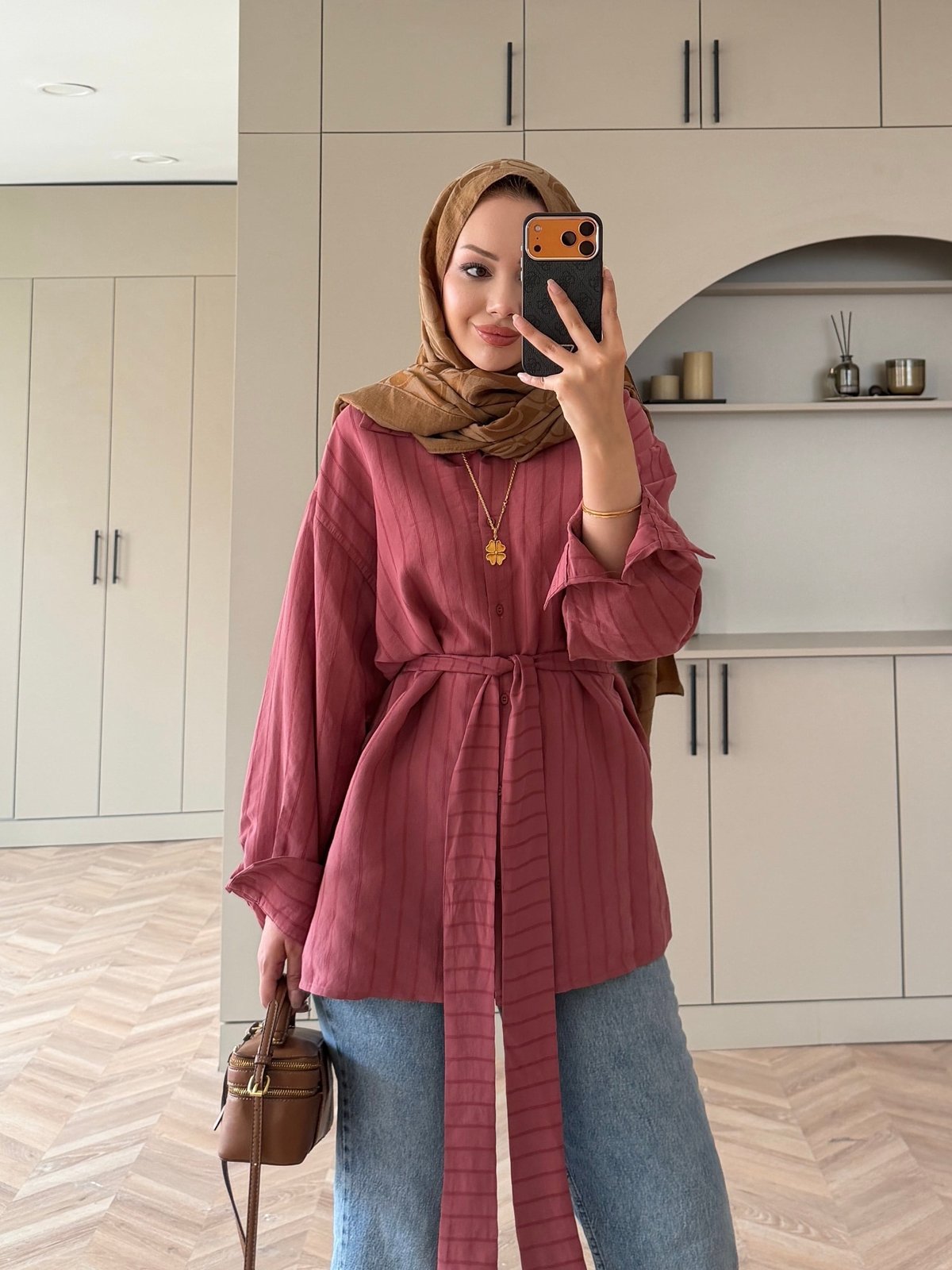 Sevenna Çizgi Desen Gömlek Gül Kurusu (3071)