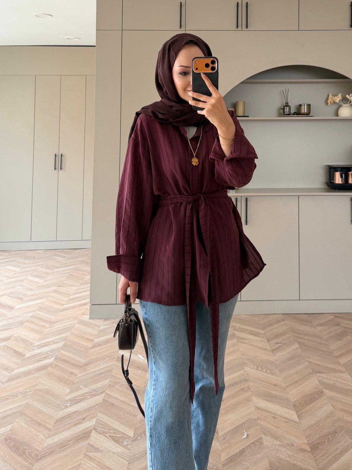 Sevenna Çizgi Desen Gömlek Bordo (3071)