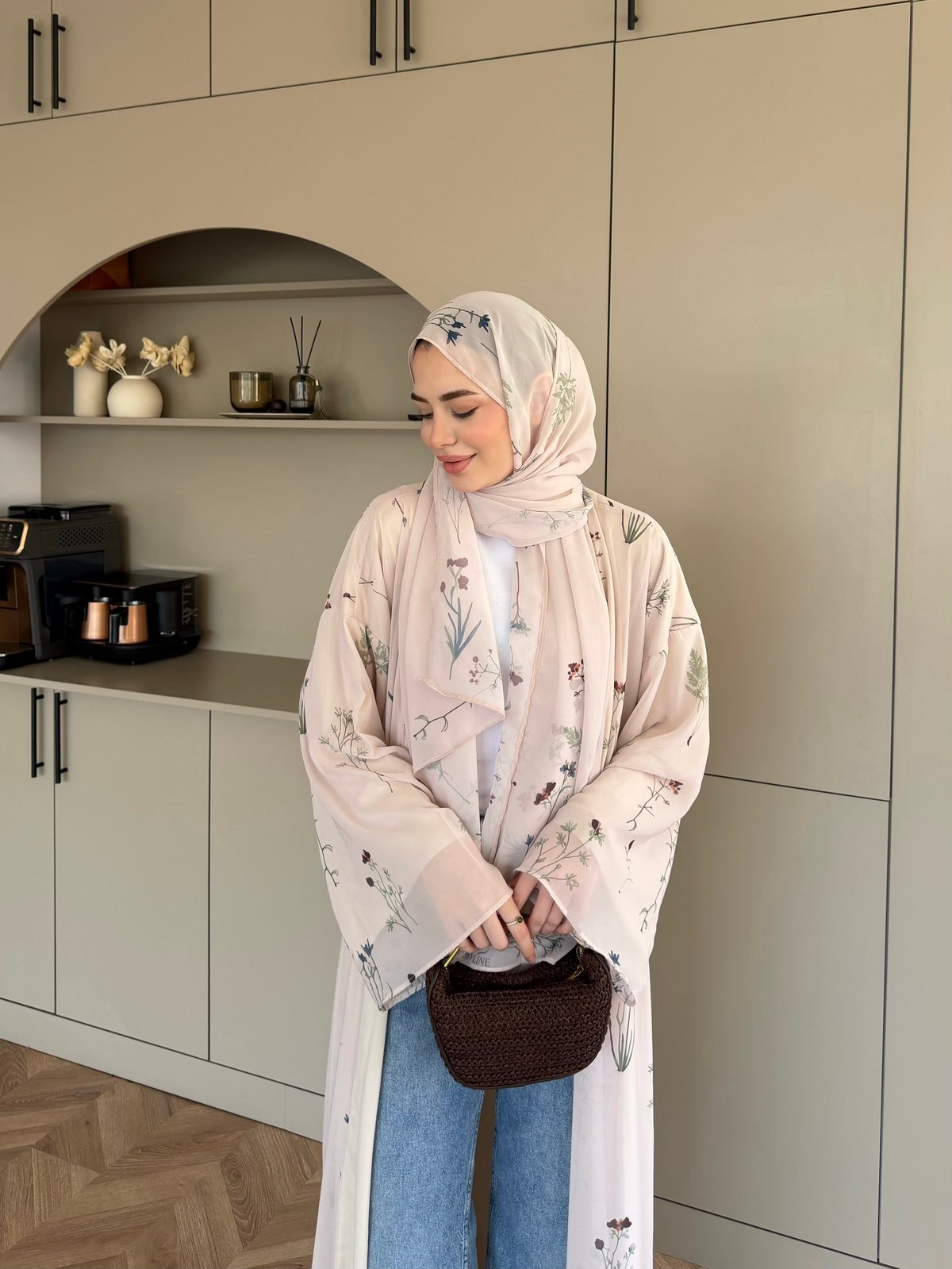 Sharm Şallı Kimono/Abaya Bej (708)