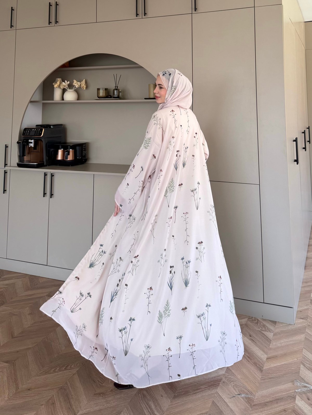 Sharm Şallı Kimono/Abaya Bej (708)