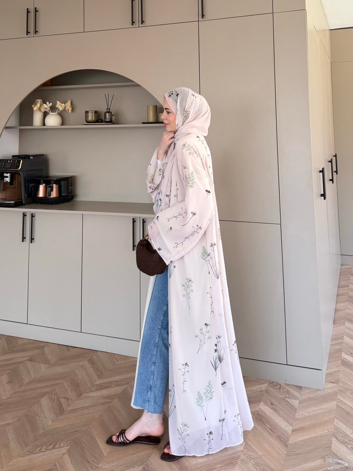 Sharm Şallı Kimono/Abaya Bej (708)