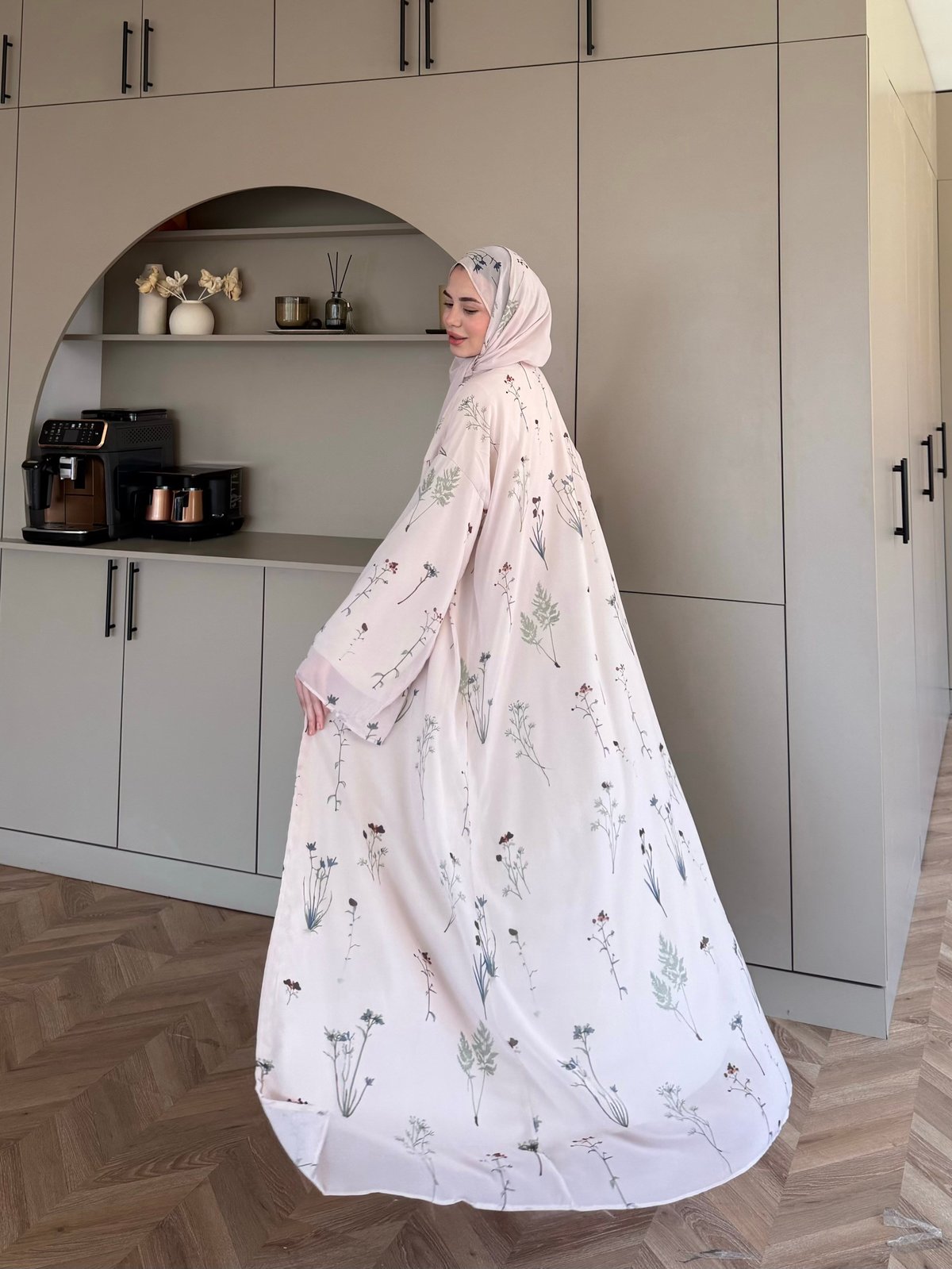 Sharm Şallı Kimono/Abaya Bej (708)