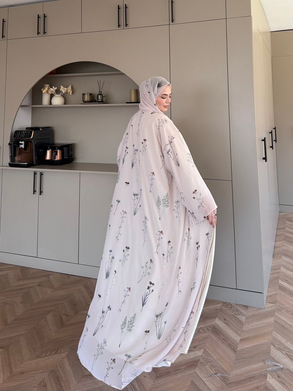 Sharm Şallı Kimono/Abaya Bej (708)