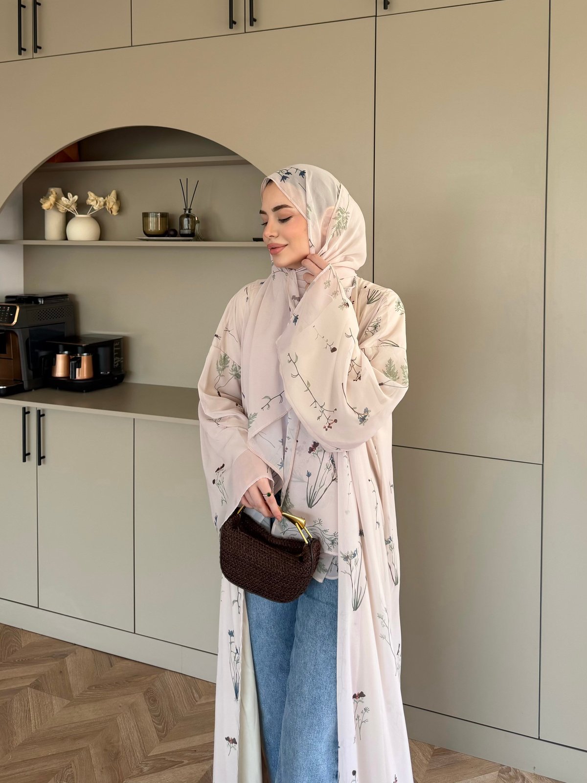 Sharm Şallı Kimono/Abaya Bej (708)