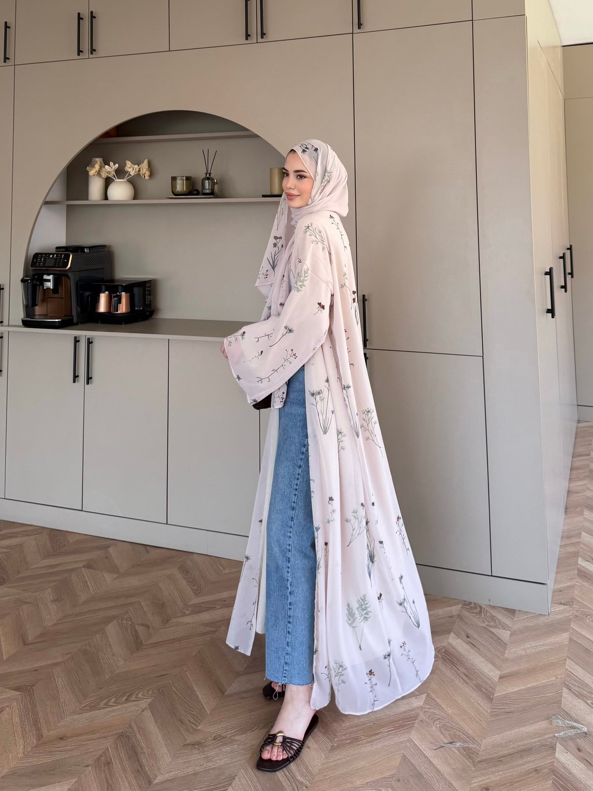 Sharm Şallı Kimono/Abaya Bej (708)