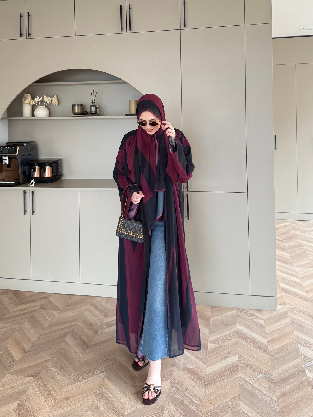 Sharm Şallı Kimono/Abaya Bordo (708)