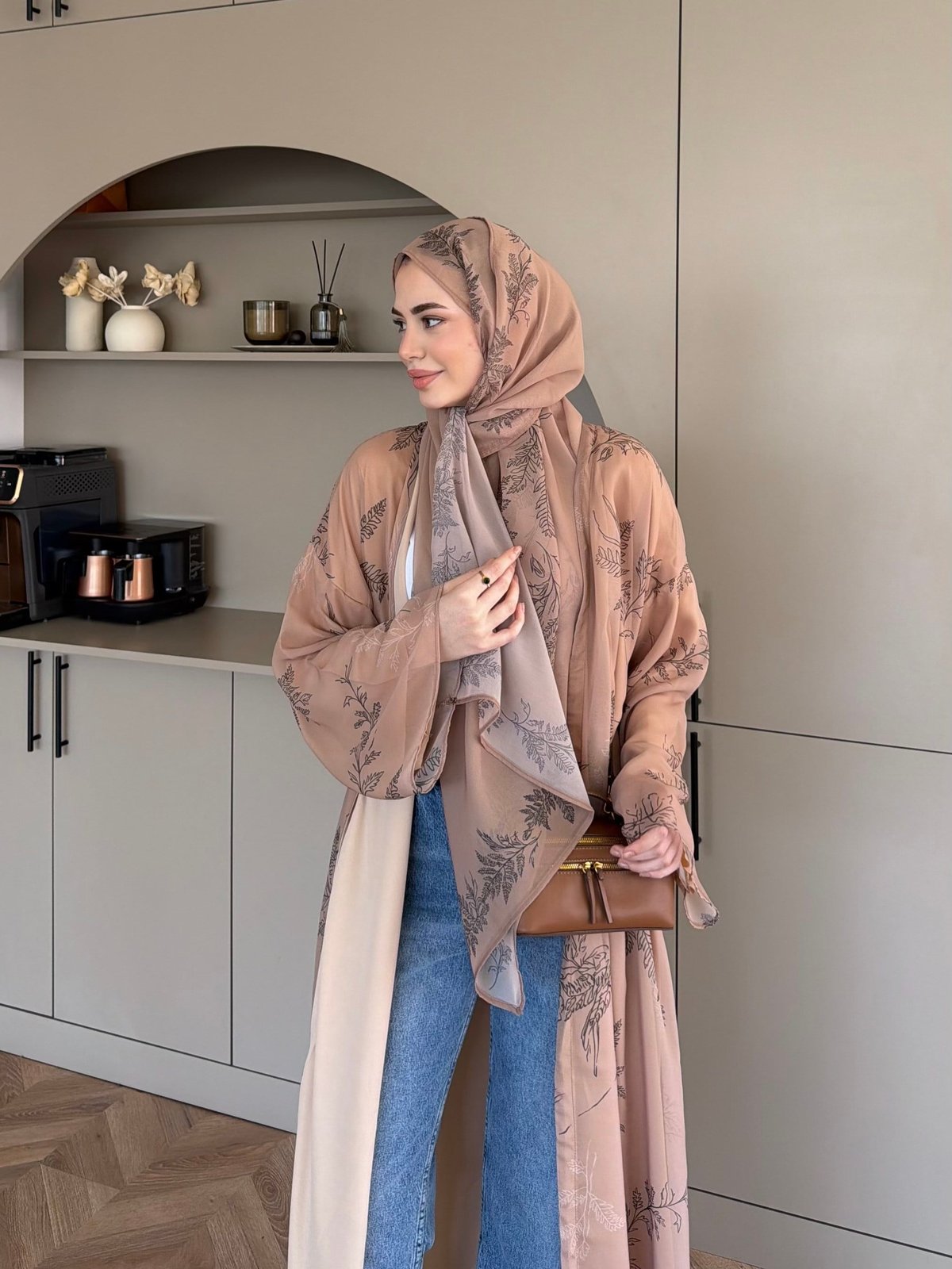 Sharm Şallı Kimono/Abaya Camel (708)