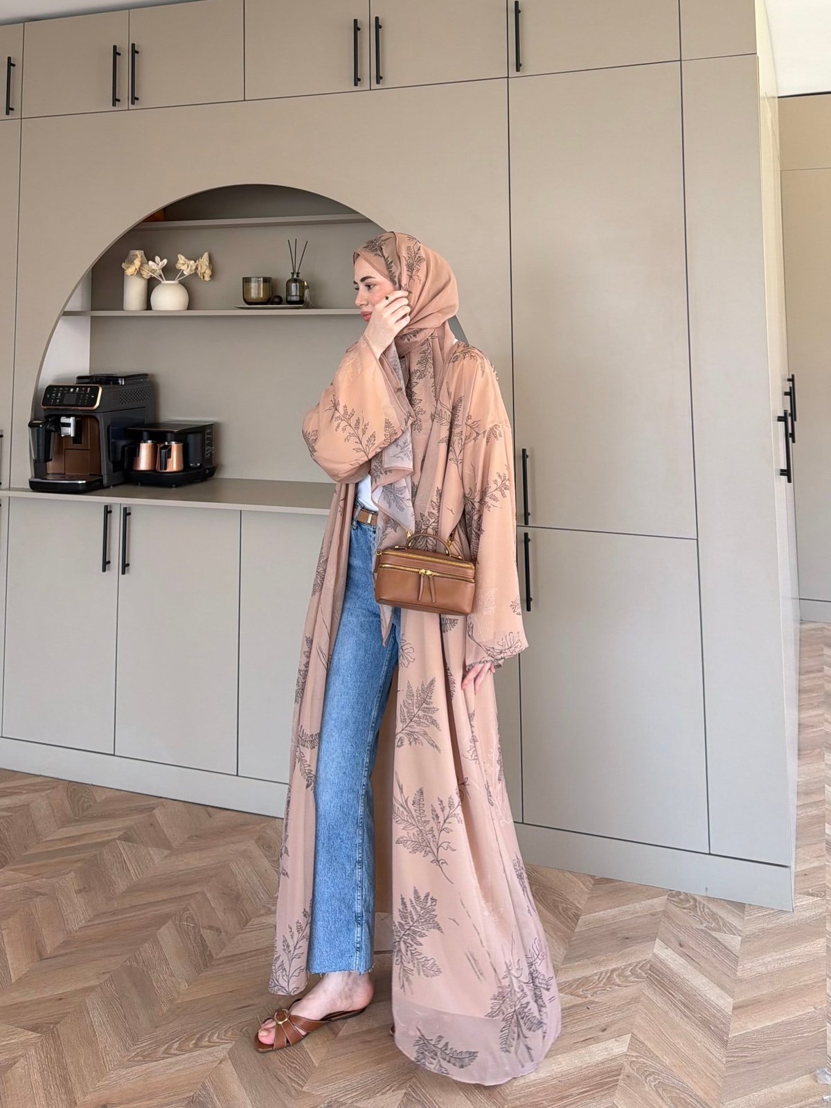 Sharm Şallı Kimono/Abaya Camel (708)