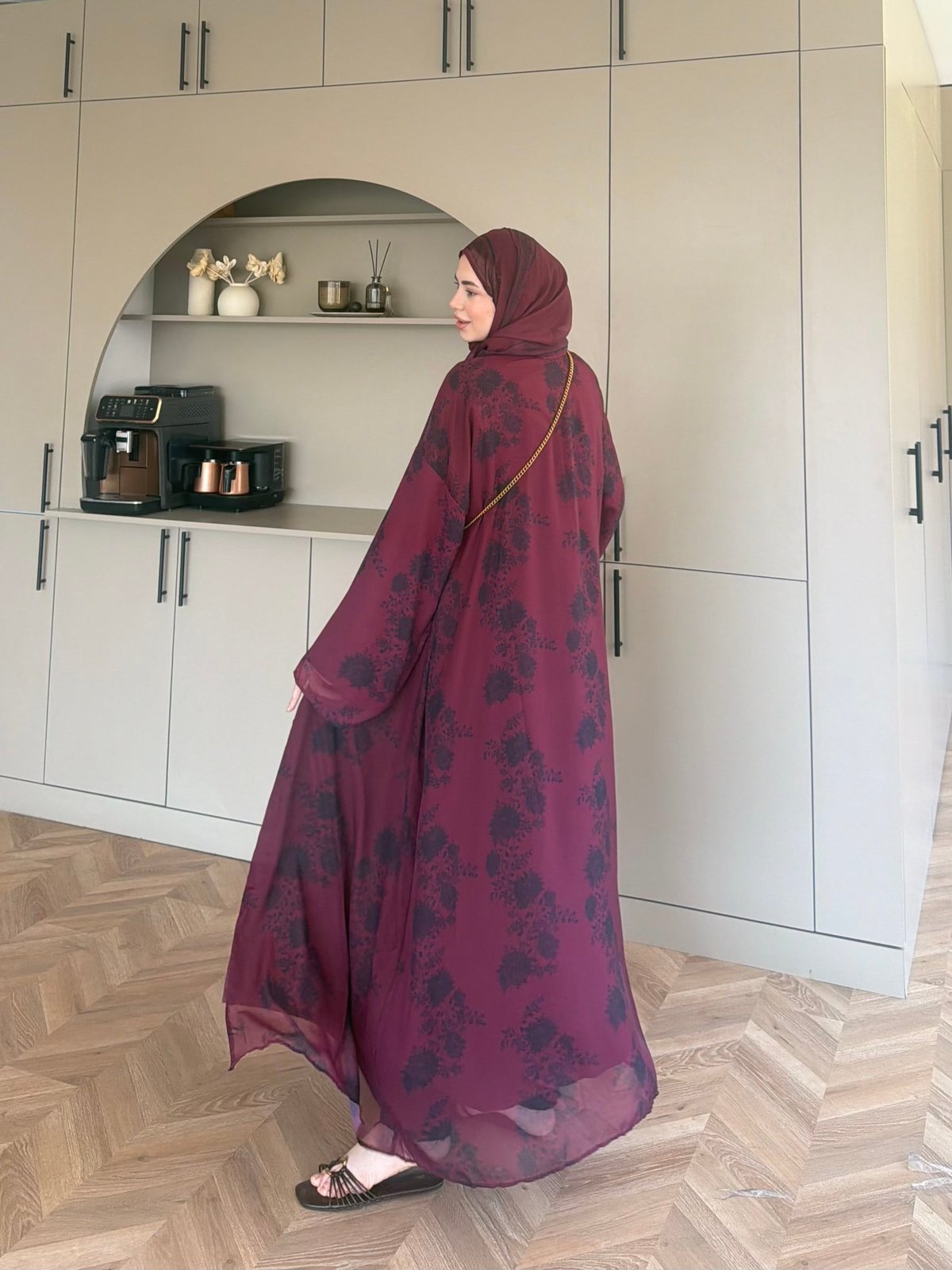 Sharm Şallı Kimono/Abaya Mürdüm (708)