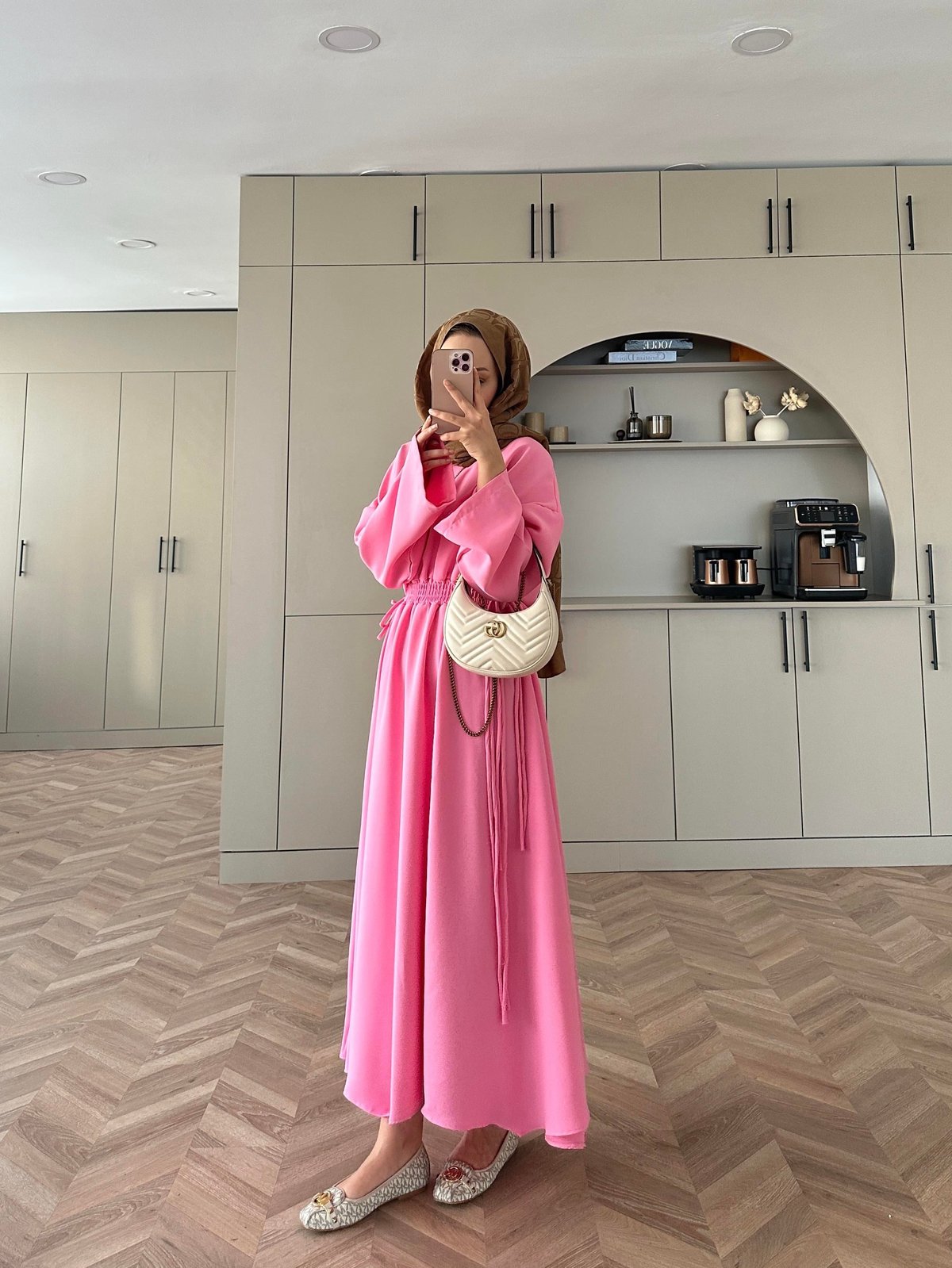 Shaw Büzgülü Elbise Pembe
