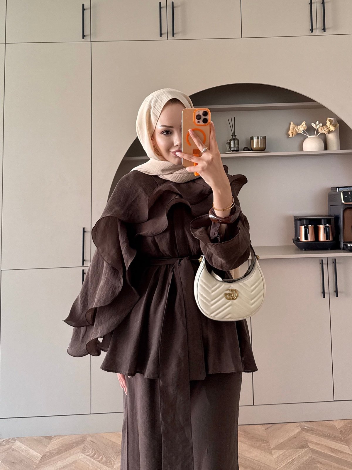 Shırley Fırfırlı Pantolonlu Takım Kahve (8615)