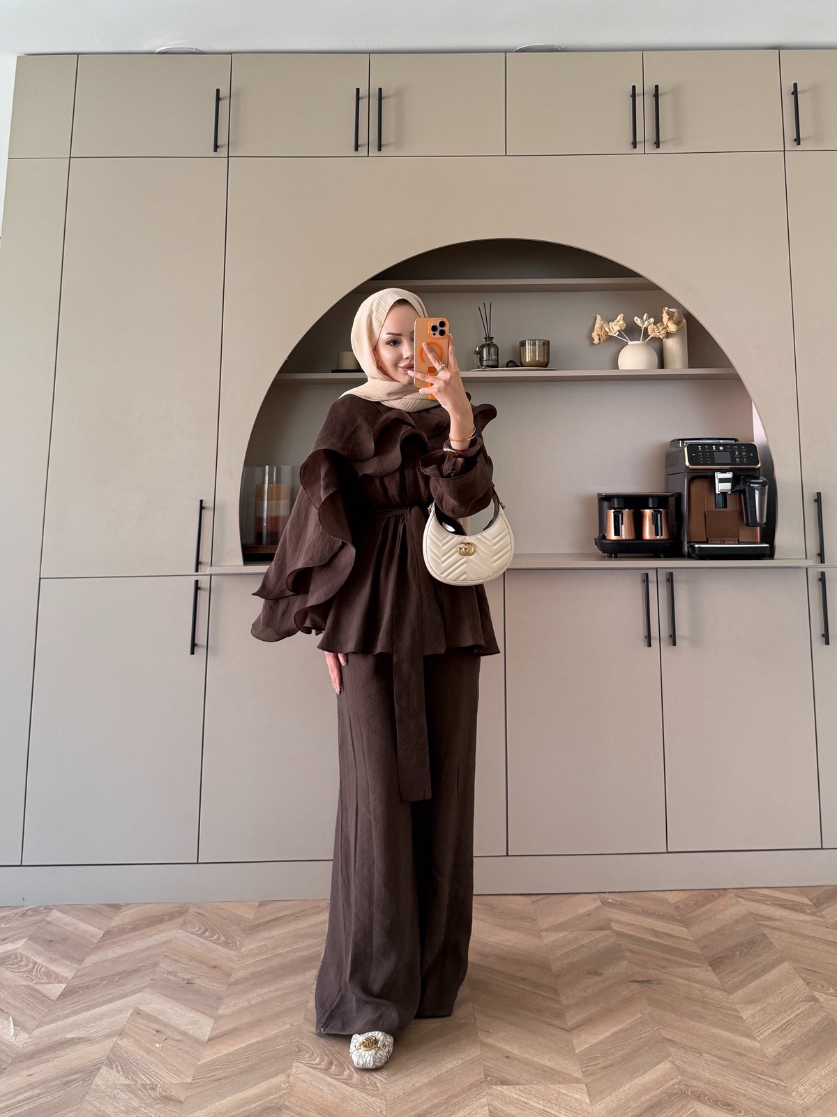 Shırley Fırfırlı Pantolonlu Takım Kahve (8615)