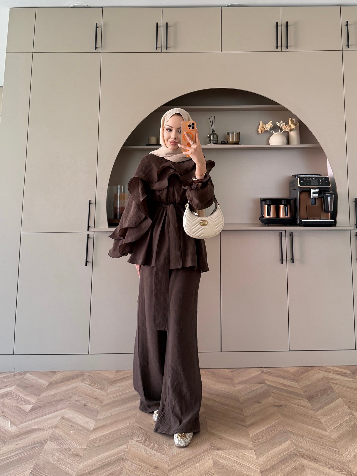 Shırley Fırfırlı Pantolonlu Takım Kahve (8615)