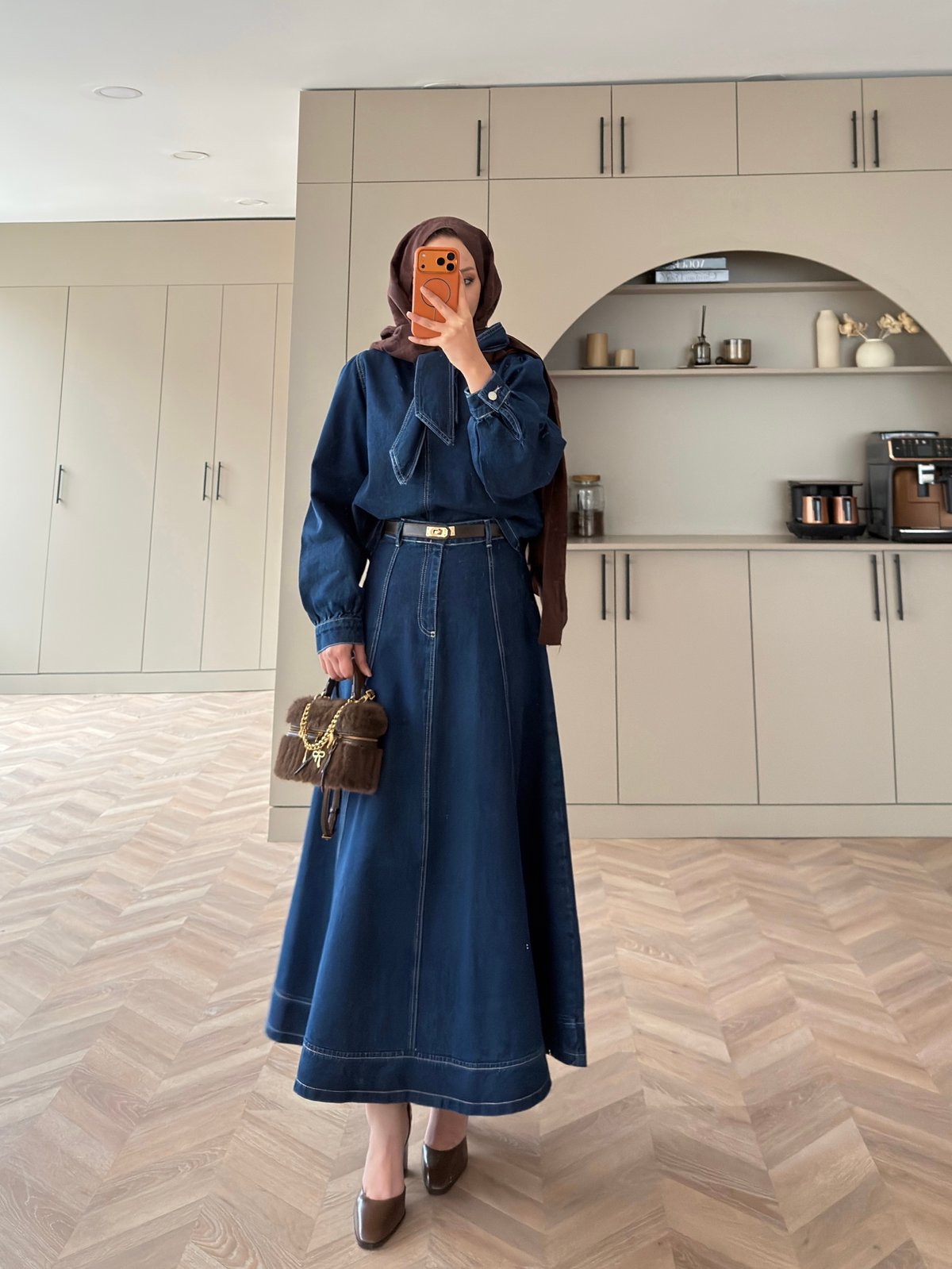 Sıla Bağlamalı Kot Etekli Takım Lacivert (713)