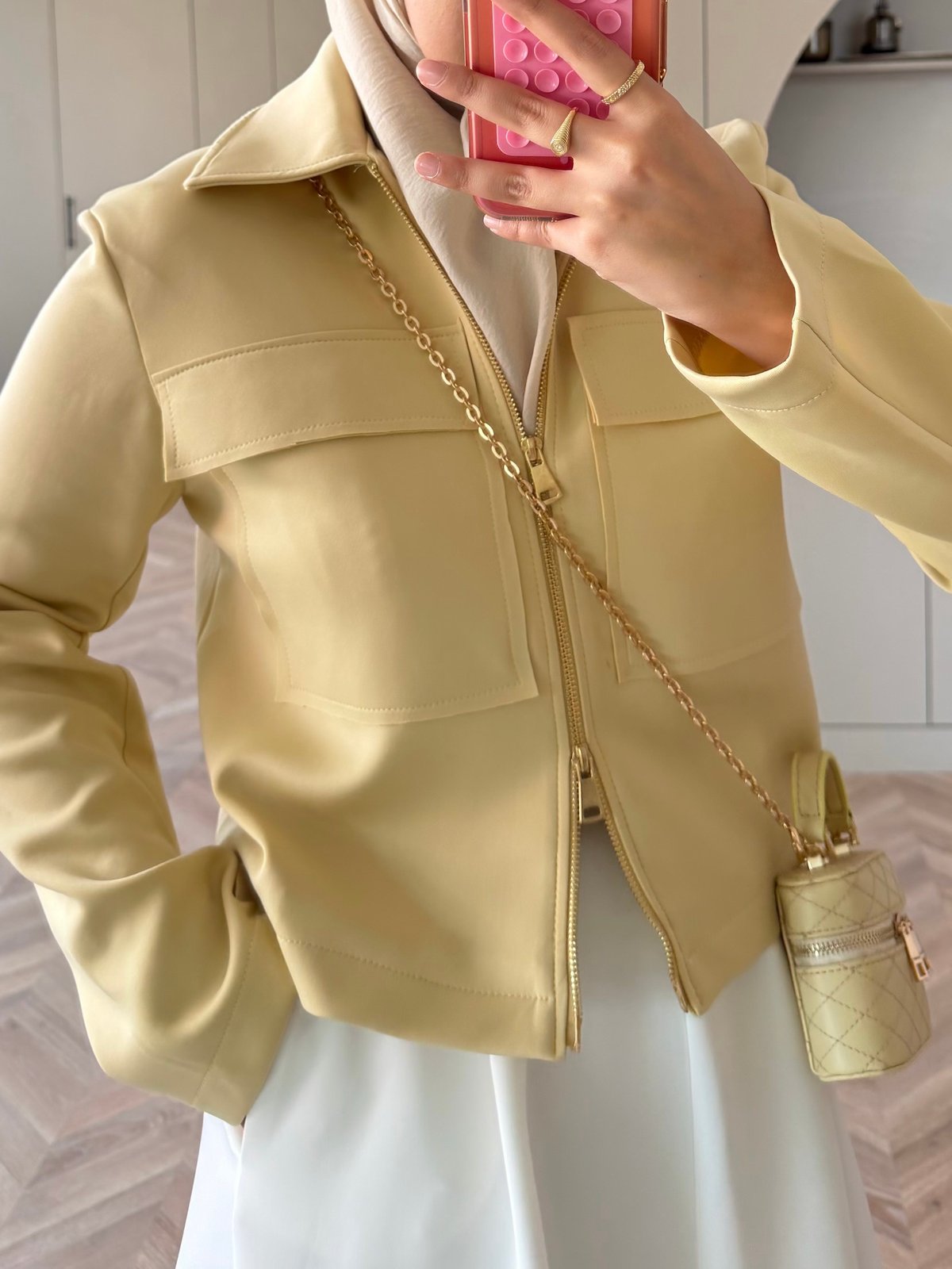 Simya Çift Fermuarlı Scuba Ceket Butteryellow (16000)