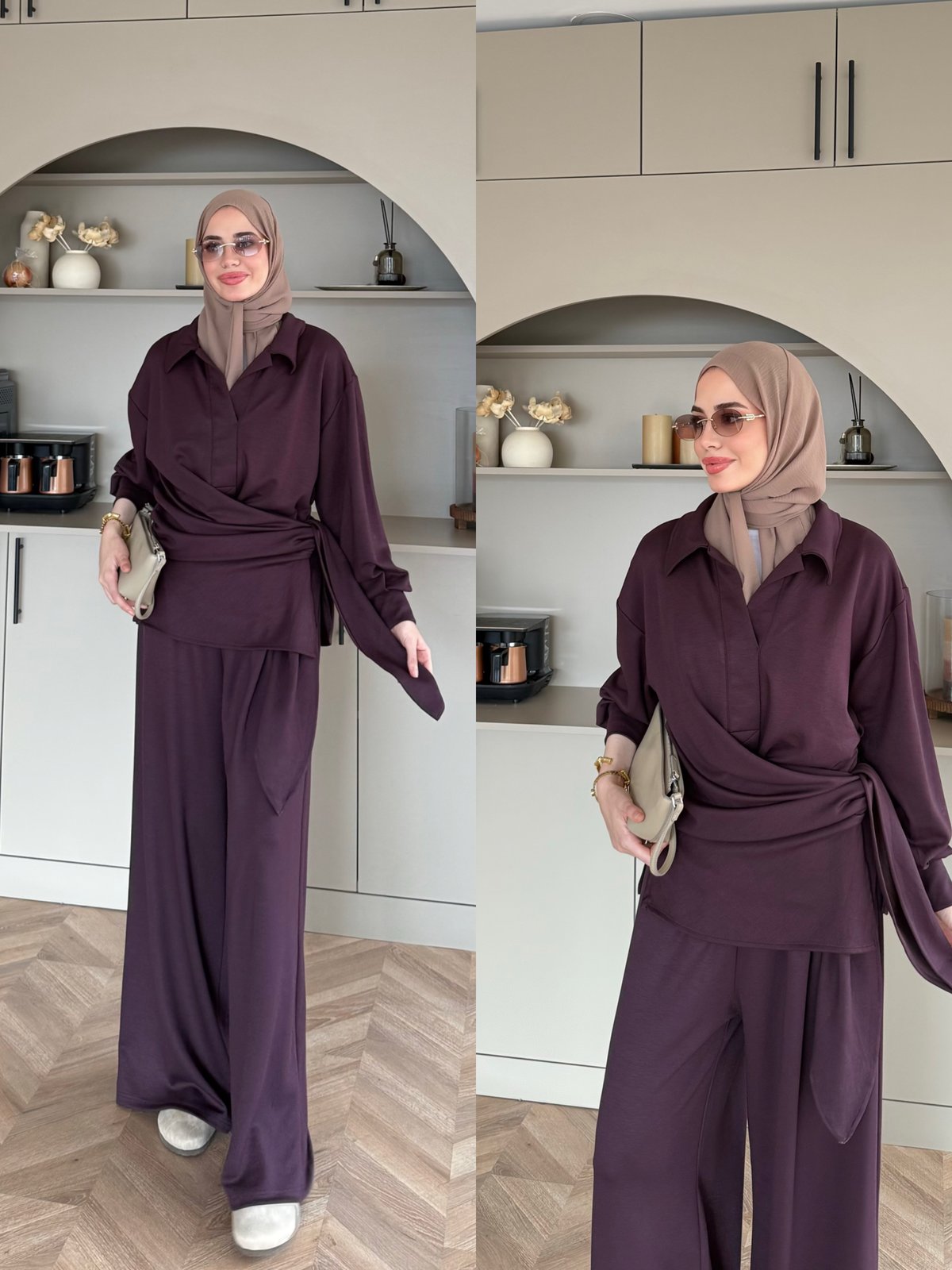 Sirius Oysh Bağlamalı Pantolonlu Takım Mürdüm (8025)