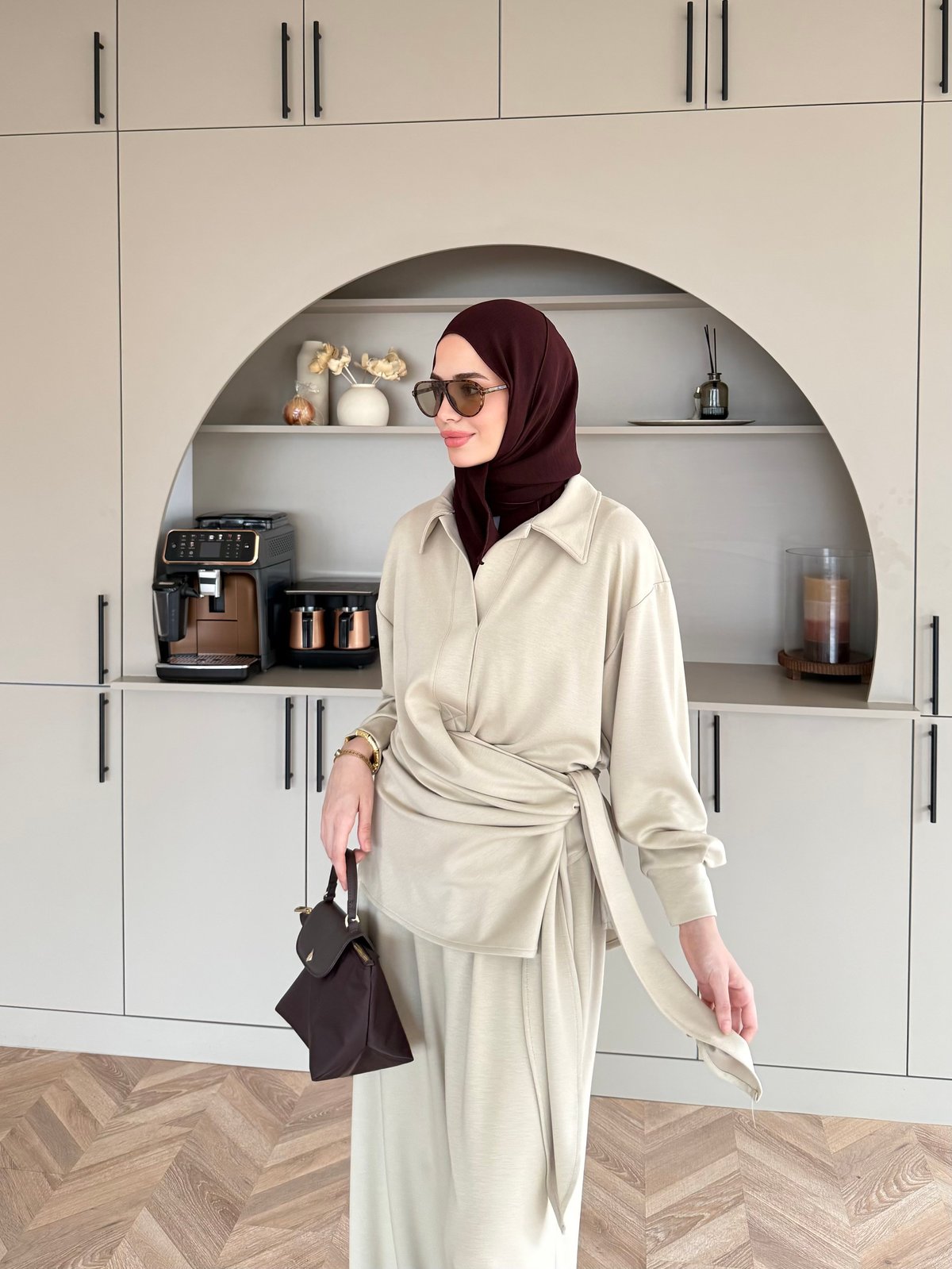 Sirius Oysh Bağlamalı Pantolonlu Takım Bej (8025)