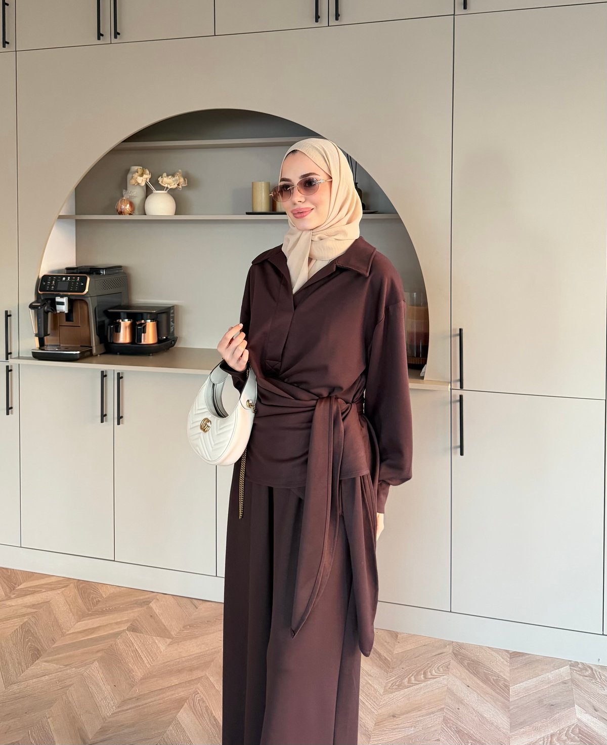 Sirius Oysh Bağlamalı Pantolonlu Takım Kahve (8025)