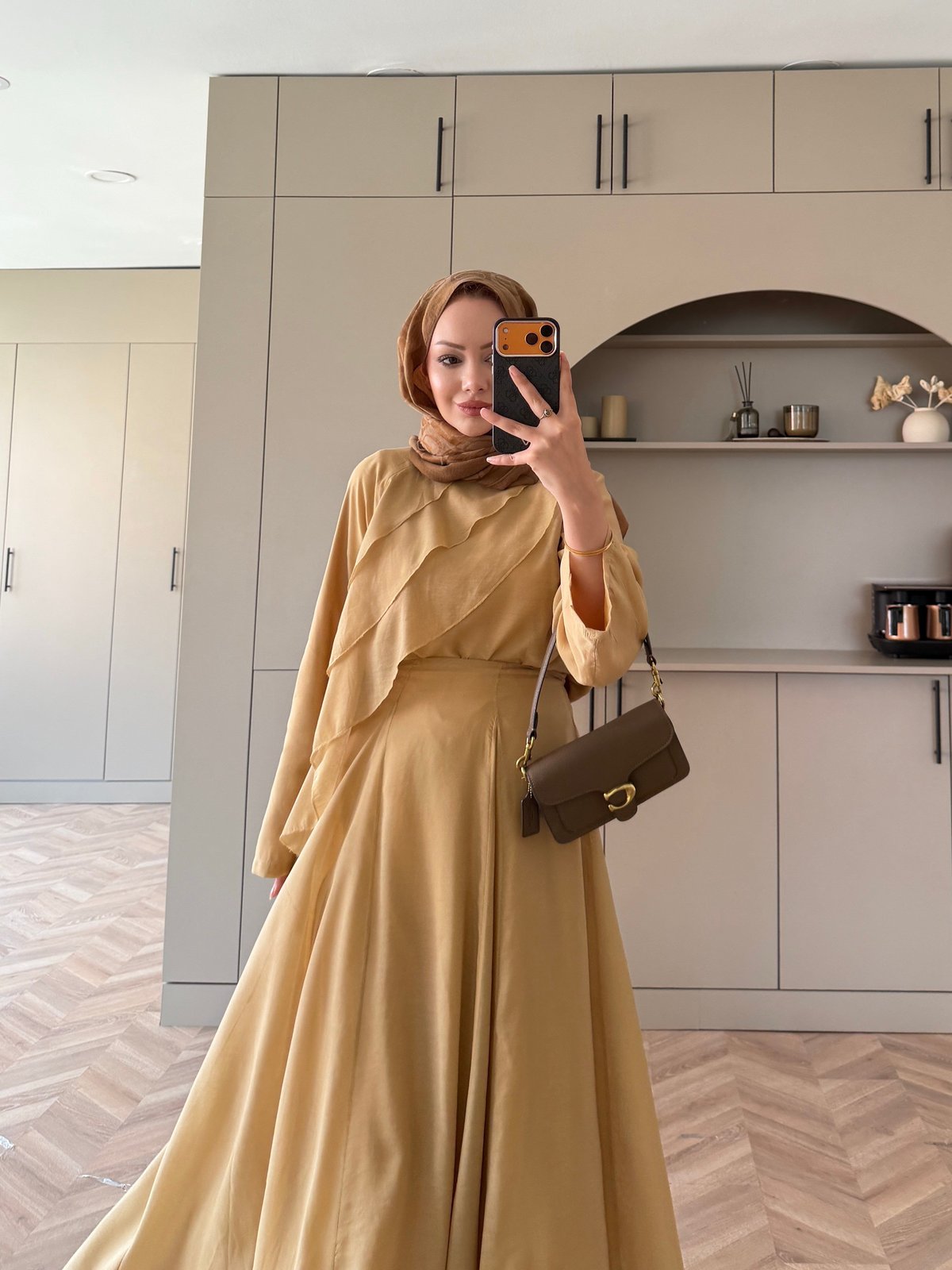 Soraya Fırfır Detaylı Etekli Takım Hardal (4467)