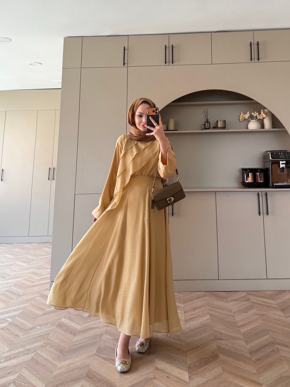 Soraya Fırfır Detaylı Etekli Takım Hardal (4467)