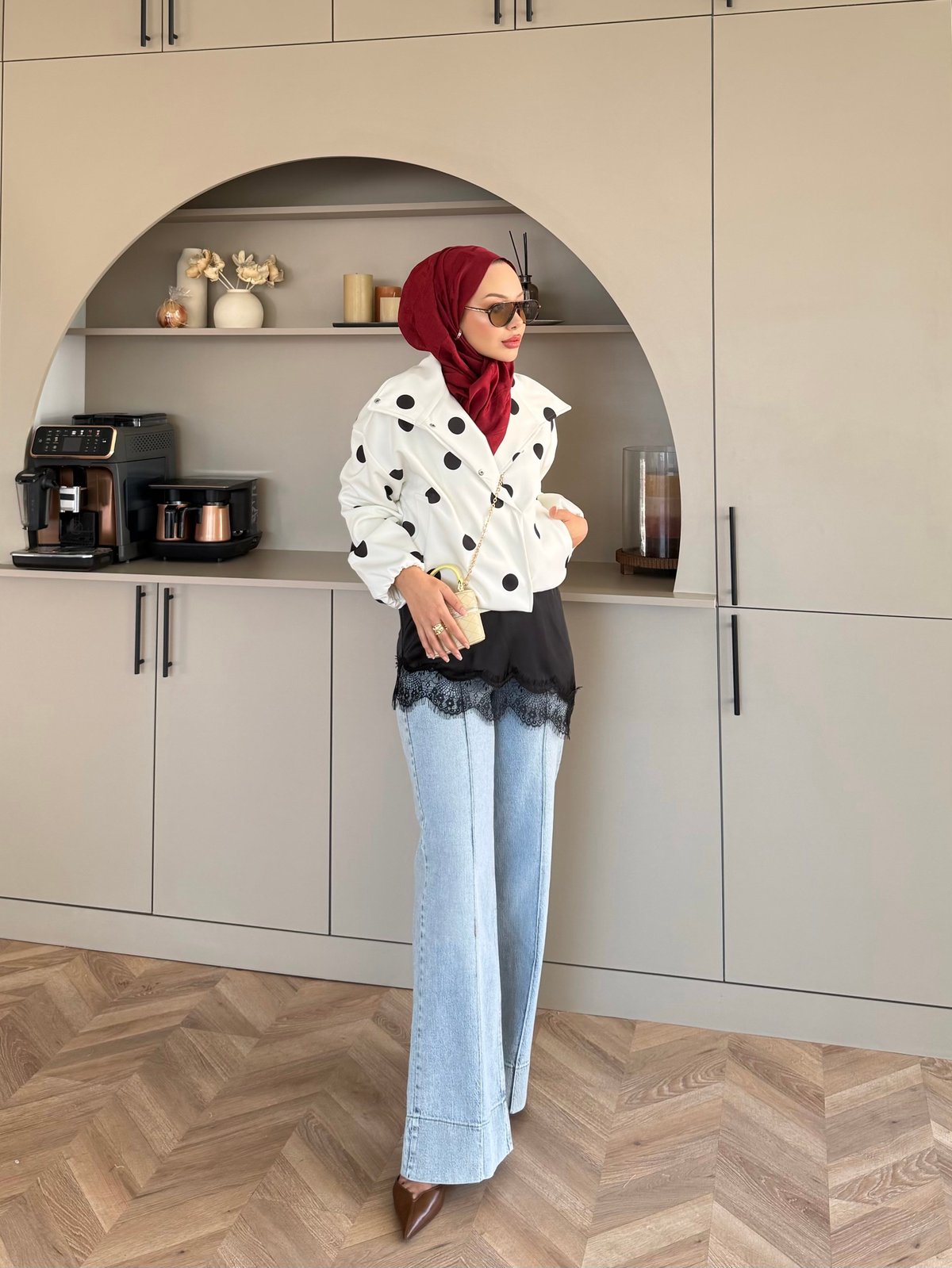 South Dik Yaka Puantiyeli Ceket Siyah-Beyaz