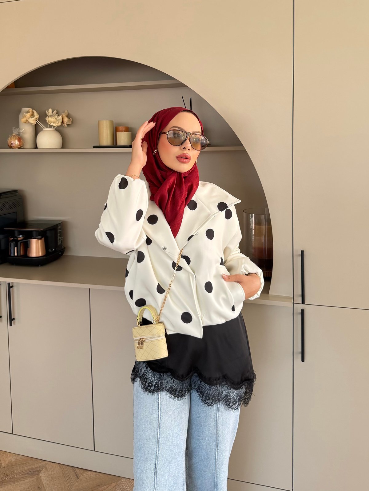 South Dik Yaka Puantiyeli Ceket Siyah-Beyaz