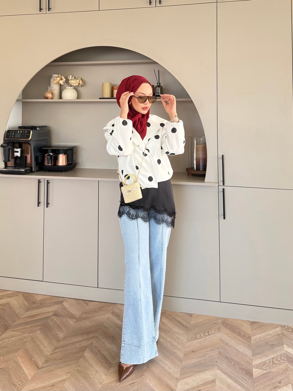 South Dik Yaka Puantiyeli Ceket Siyah-Beyaz